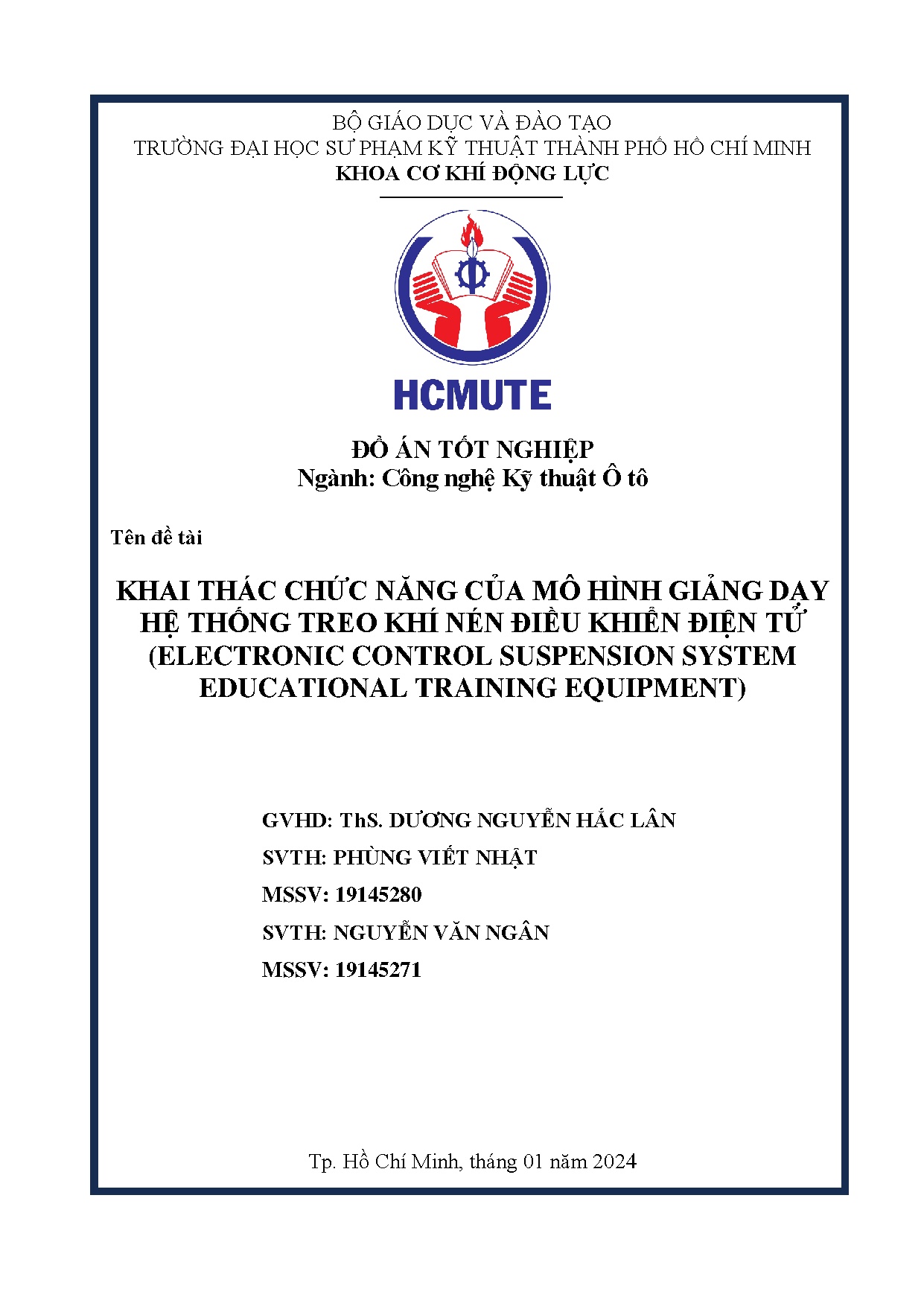 Đồ án tốt nghiệp - Khai thác chức năng của mô hình giảng dạy hệ thống treo khí nén điều KĐT ( CSSETE