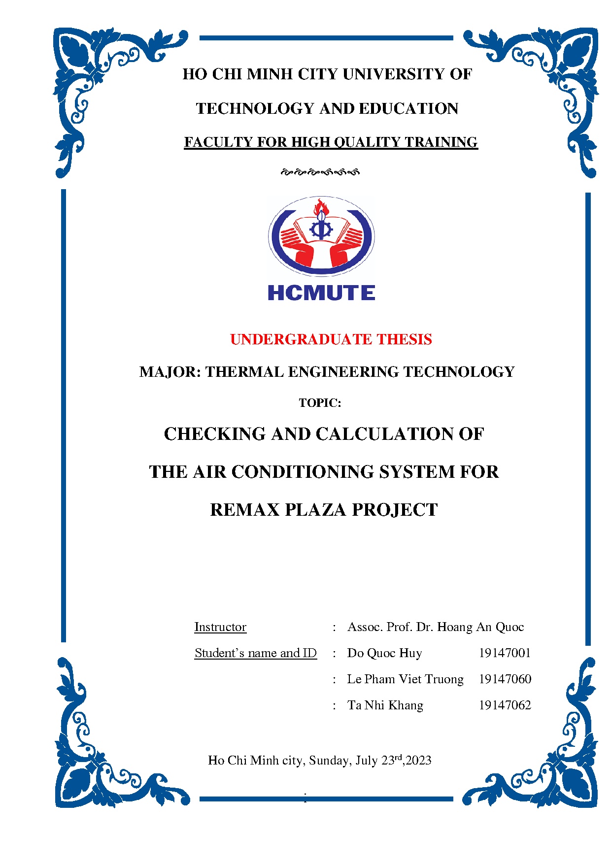 Đồ án tốt nghiệp - Checking and calculation of the air conditioning system for remax plaza project