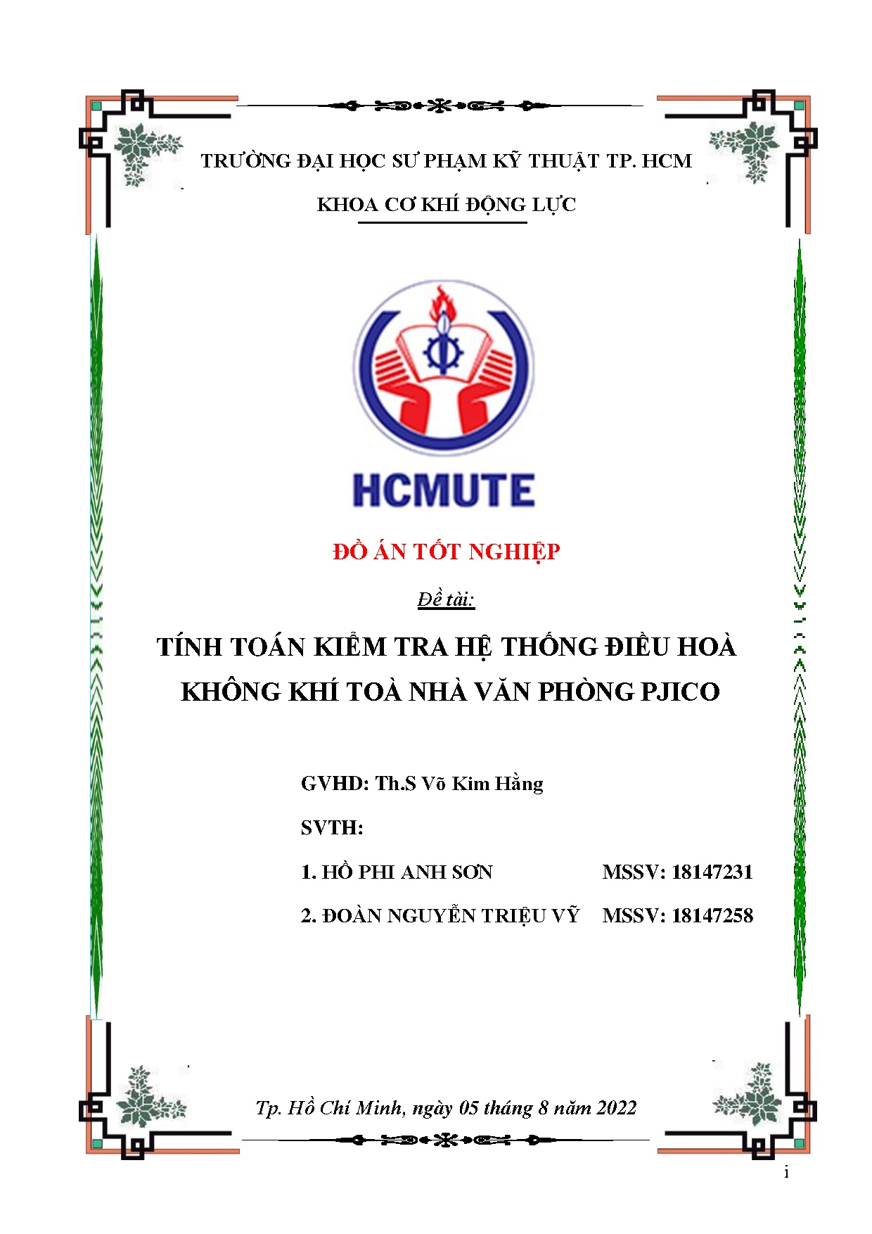 Đồ án tốt nghiệp - Tính Toán kiểm tra hệ thống điều hòa không khí tòa nhà văn phòng PJICO