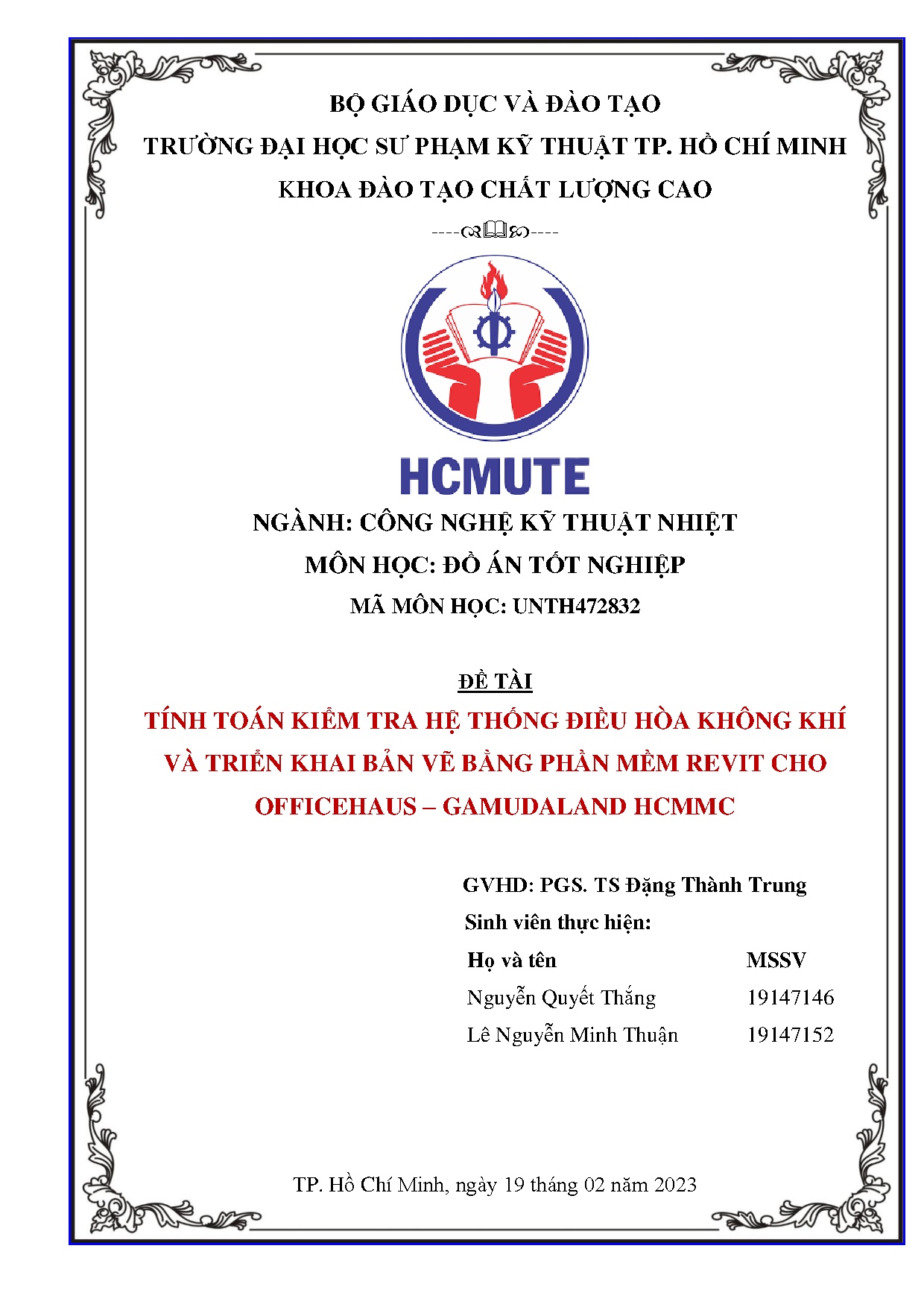 Đồ án tốt nghiệp - Tính toán kiểm tra hệ thống điều hòa không khí và triển khai bản vẽ BPMRCO - GH