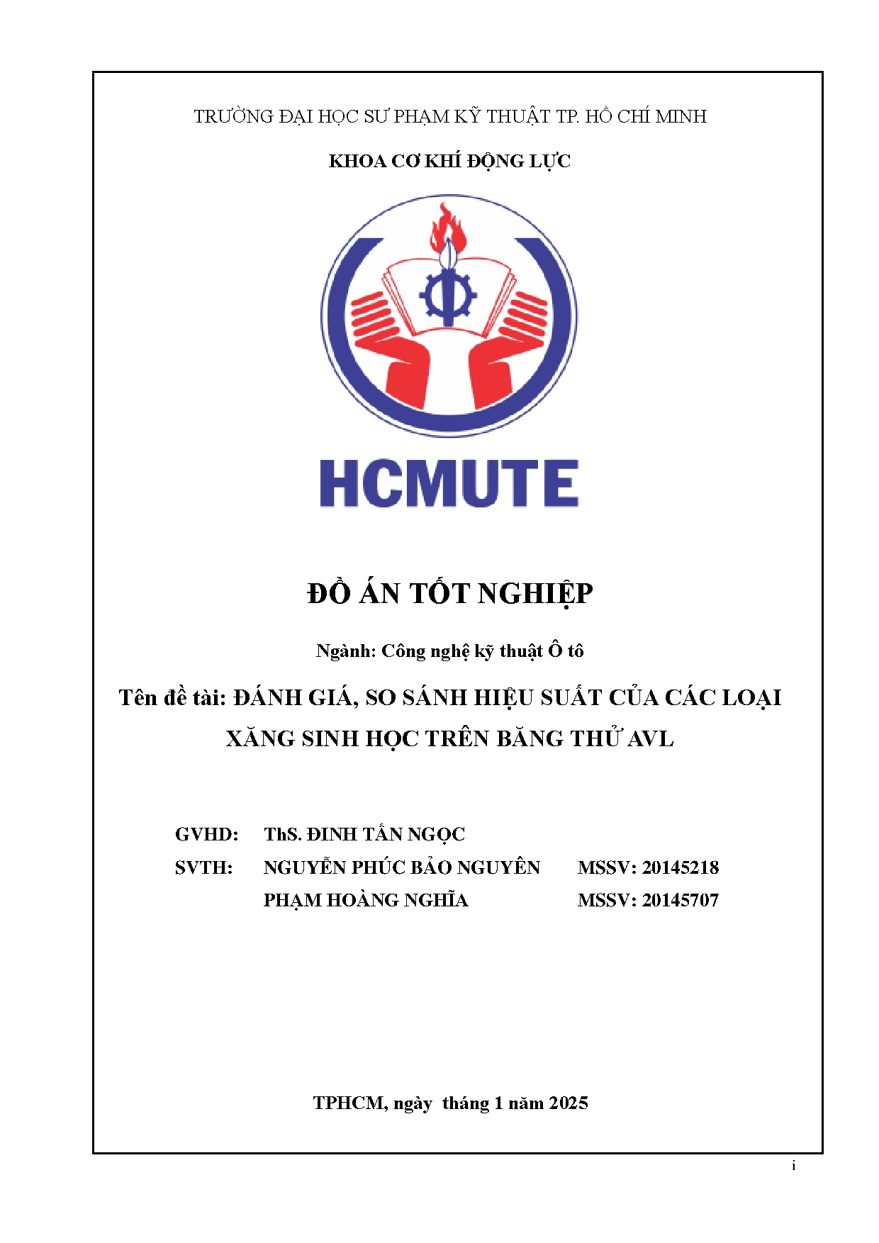 Đồ án tốt nghiệp - Đánh giá, so sánh hiệu suất của các loại xăng sinh học trên băng thử AVL