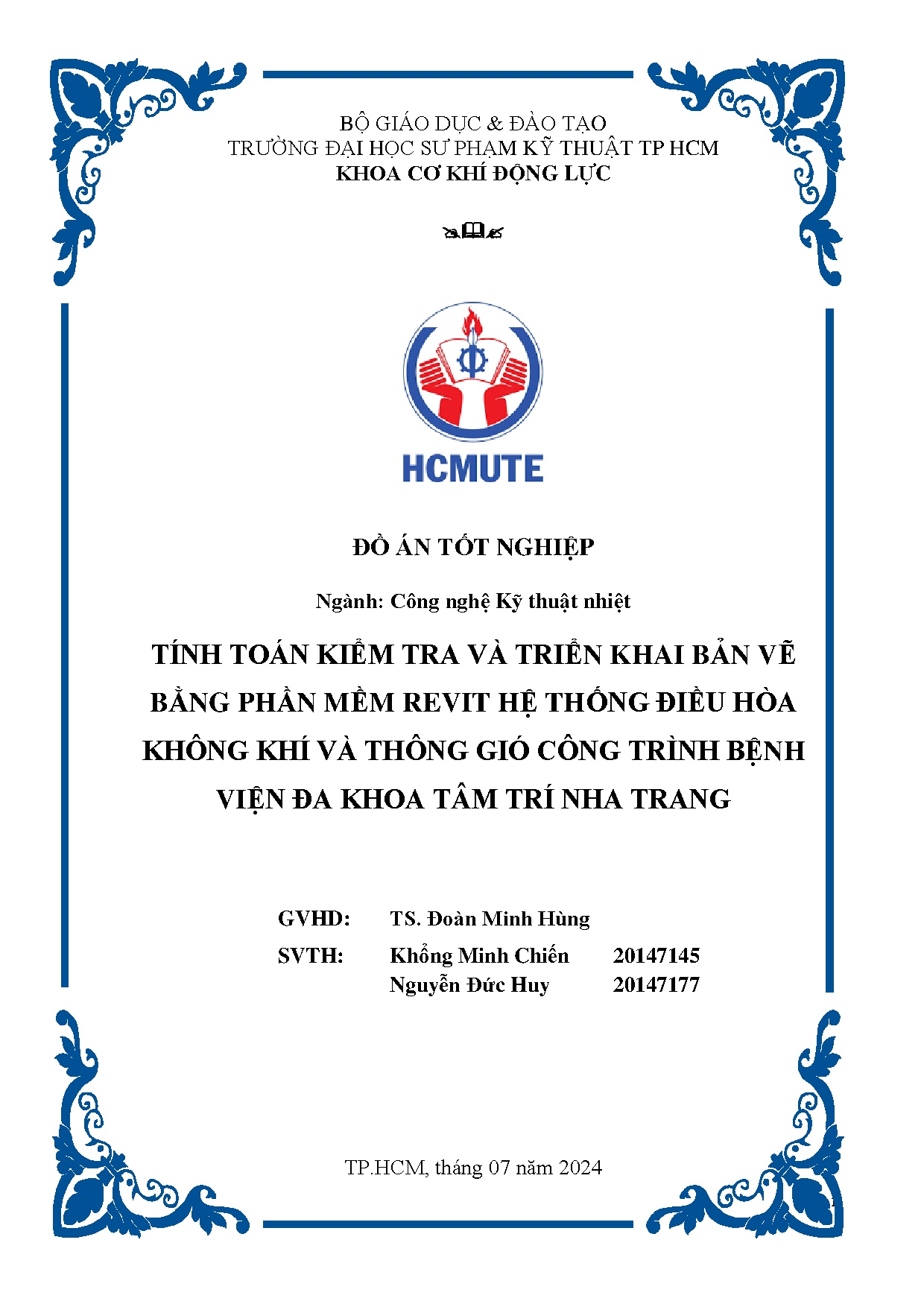 Đồ án tốt nghiệp - Tính toán kiểm tra và triển khai bản vẽ bằng phần mềm revit hệ TĐHKKVTGCTBVĐKTTNT