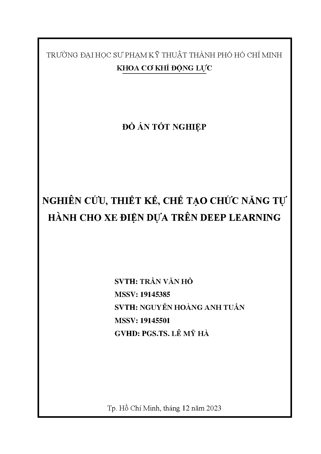 Đồ án tốt nghiệp - Nghiên cứu, thiết kế, chế tạo chức năng tự hành cho xe điện dựa trên deep L