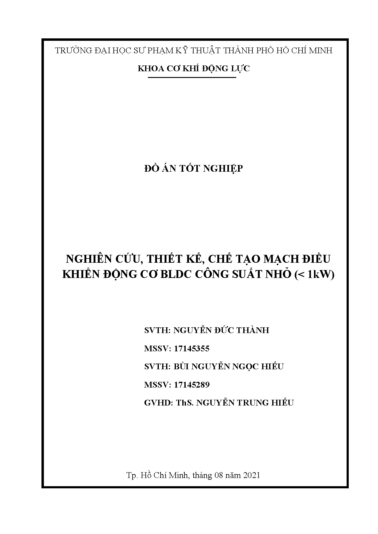 Đồ án tốt nghiệp - Nghiên cứu, thiết kế, chế tạo mạch điều khiển động cơ BLDC công suất nhỏ
