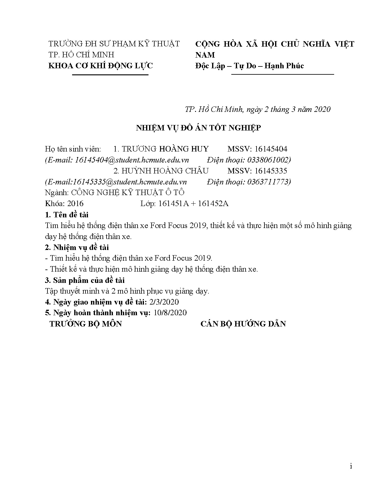 Đồ án tốt nghiệp - Tìm hiểu hệ thống điện thân xe Ford Focus 2019, thiết kế và thực hiện MSMHGDHTĐTX