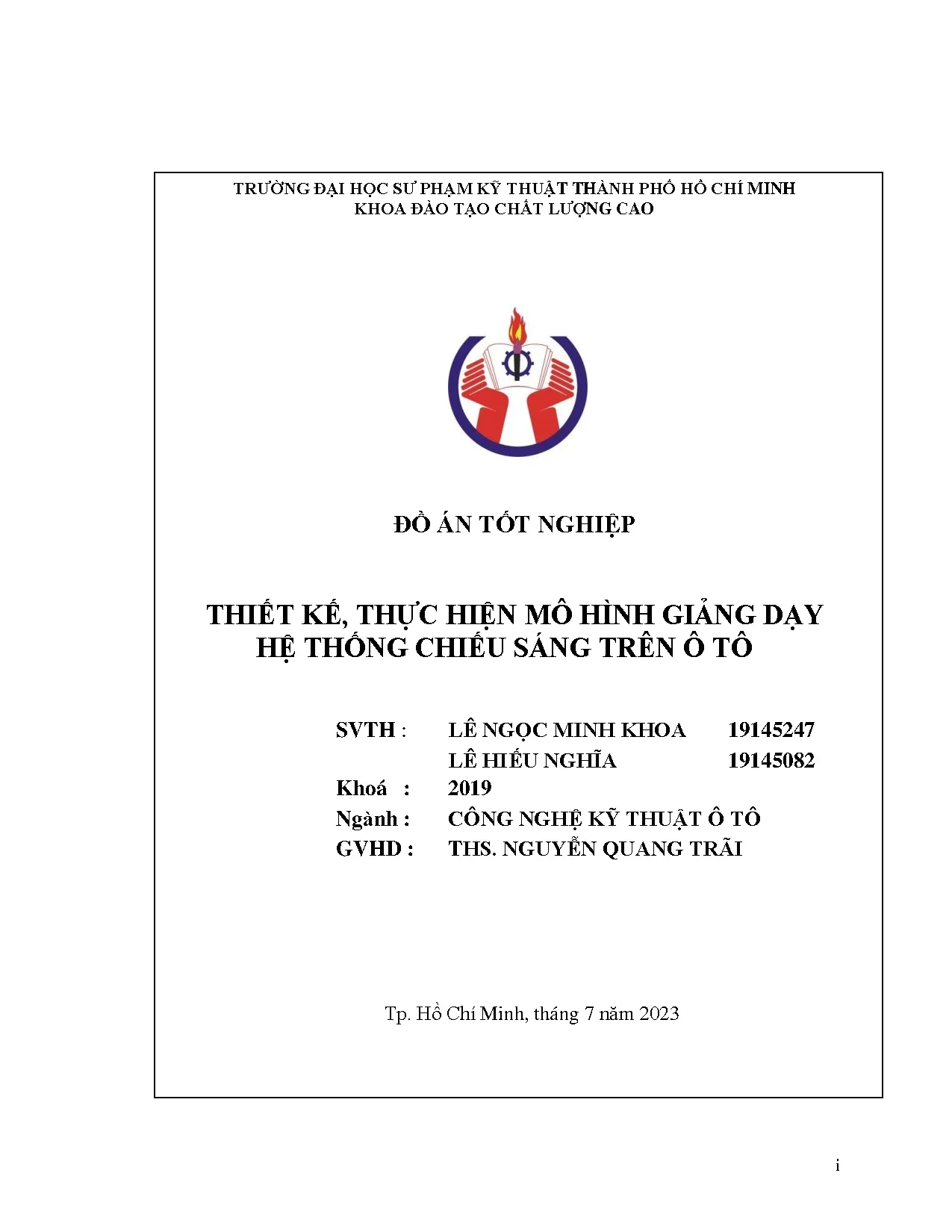 Đồ án tốt nghiệp - Thiết kế, thực hiện mô hình giảng dạy hệ thống chiếu sáng trên ô tô