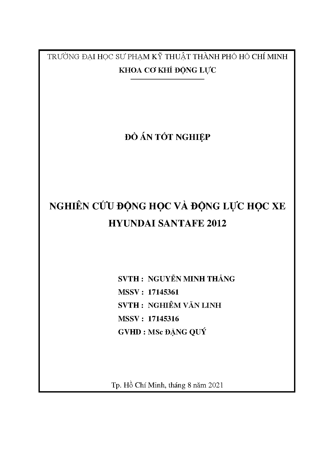 Đồ án tốt nghiệp - Nghiên cứu động học và động lực học xe Hyundai Santafe 2012