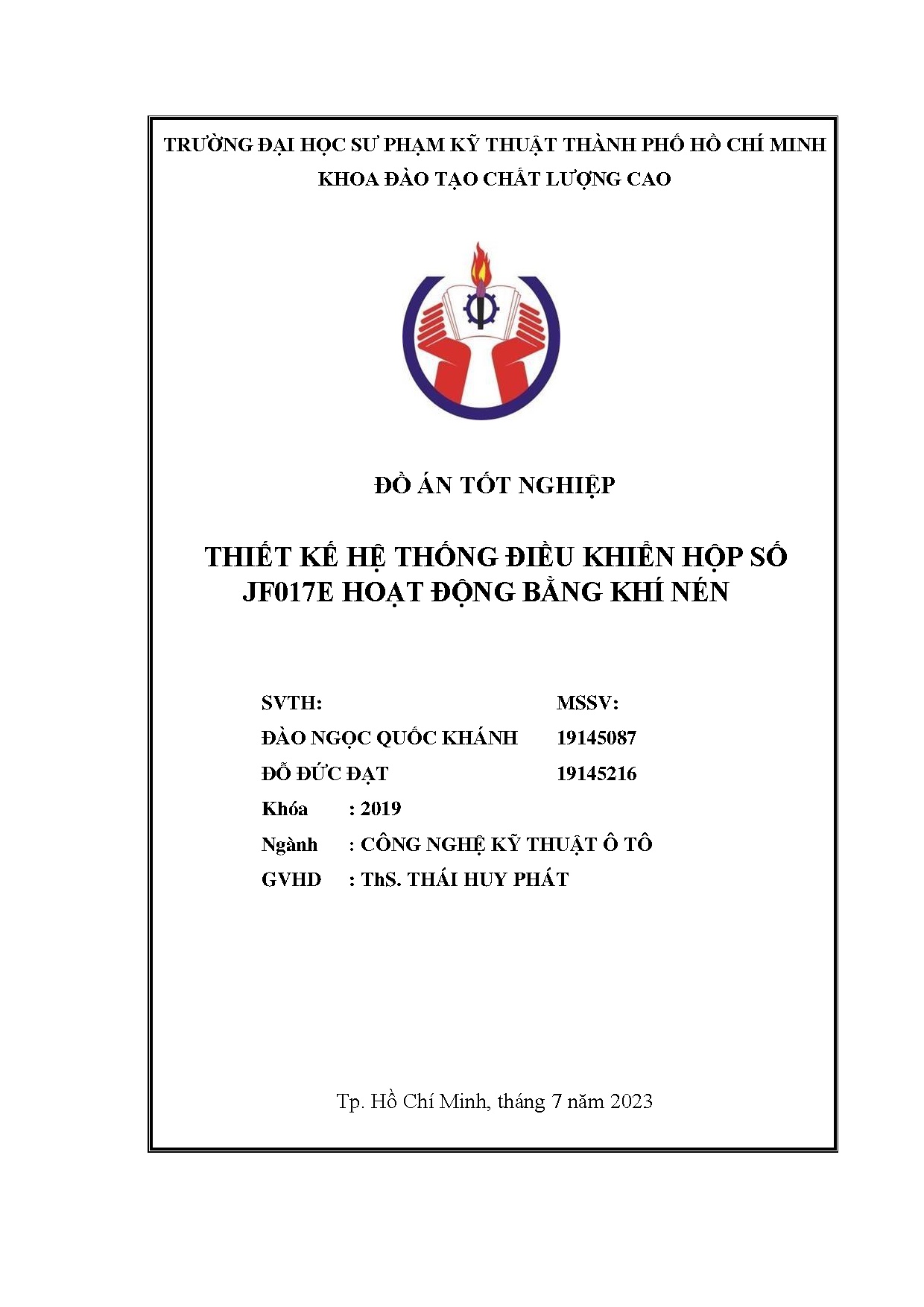 Đồ án tốt nghiệp - Thiết kế hệ thống điều khiển hộp số JF017E hoạt động bằng khí nén