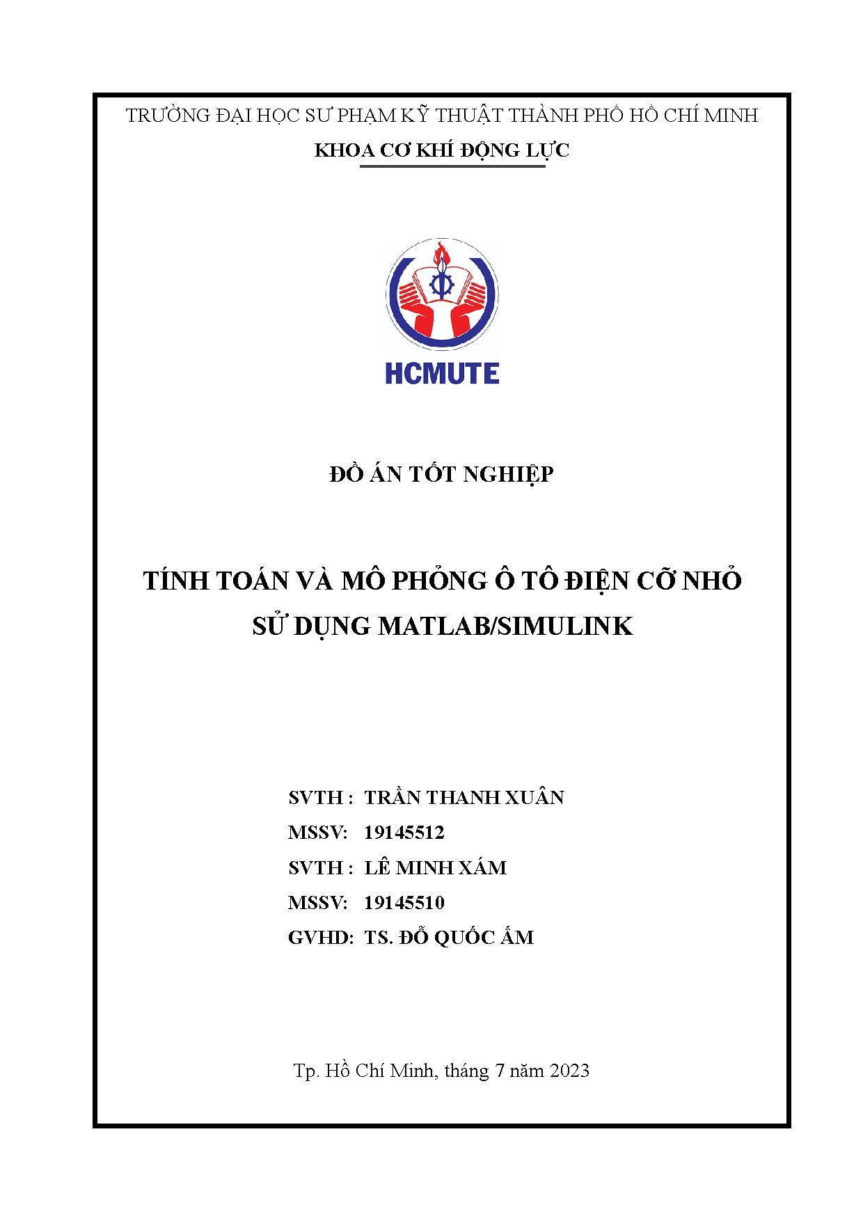 Đồ án tốt nghiệp - Tính toán và mô phỏng ô tô điện cỡ nhỏ sử dụng Matlab/Simulink