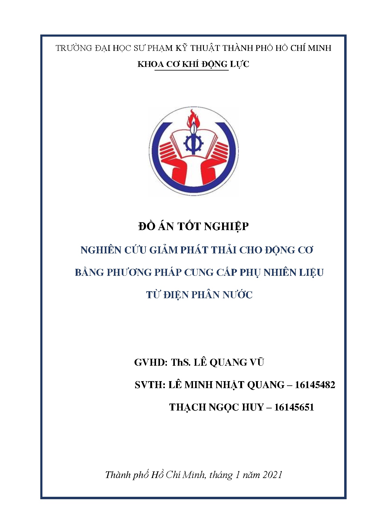Đồ án tốt nghiệp - Nghiên cứu giảm phát thải cho động cơ bằng phương pháp cung CPNLTĐPNĐÁTNNCNKTÔT