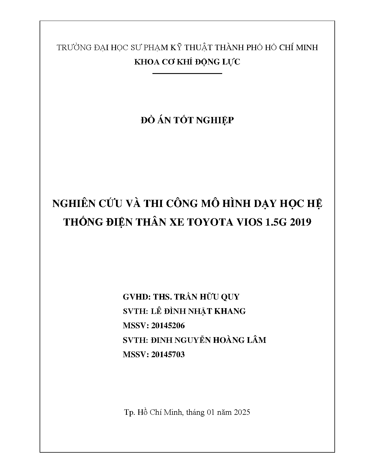 Đồ án tốt nghiệp - Nghiên cứu và thi công mô hình dạy học hệ thống điện thân xe Toyota Vios 1.5G 2