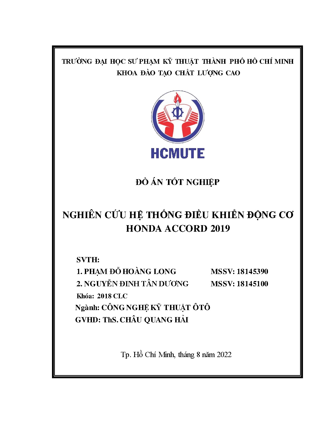 Đồ án tốt nghiệp - Nghiên cứu hệ thống điều khiển động cơ Honda Accord 2019