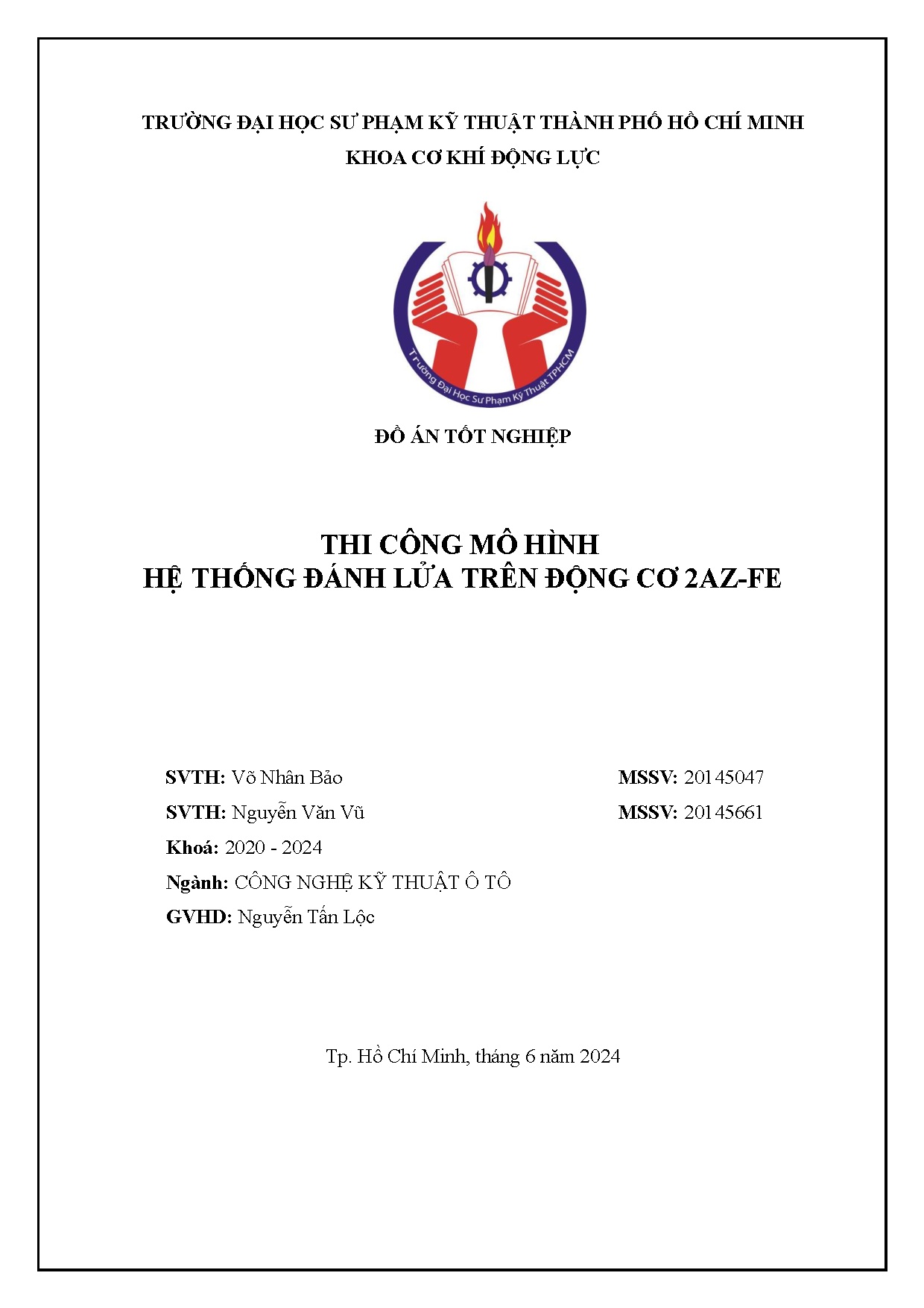 Đồ án tốt nghiệp - Thi công mô hình hệ thống đánh lửa trên động cơ 2AZ-FE