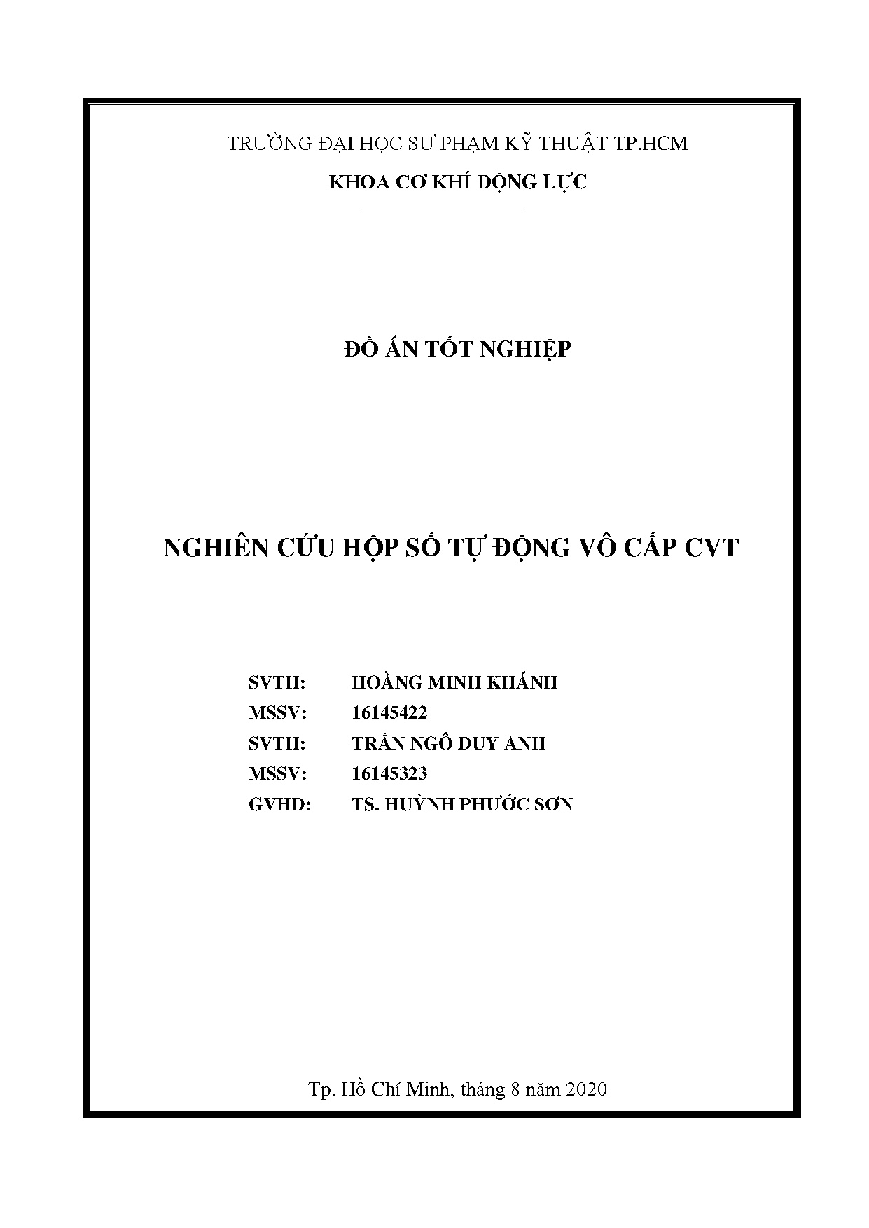 Đồ án tốt nghiệp - Nghiên cứu hộp số tự động vô cấp CVT: Đồ án tốt nghiệp ngành Công nghệ kỹ T ô T