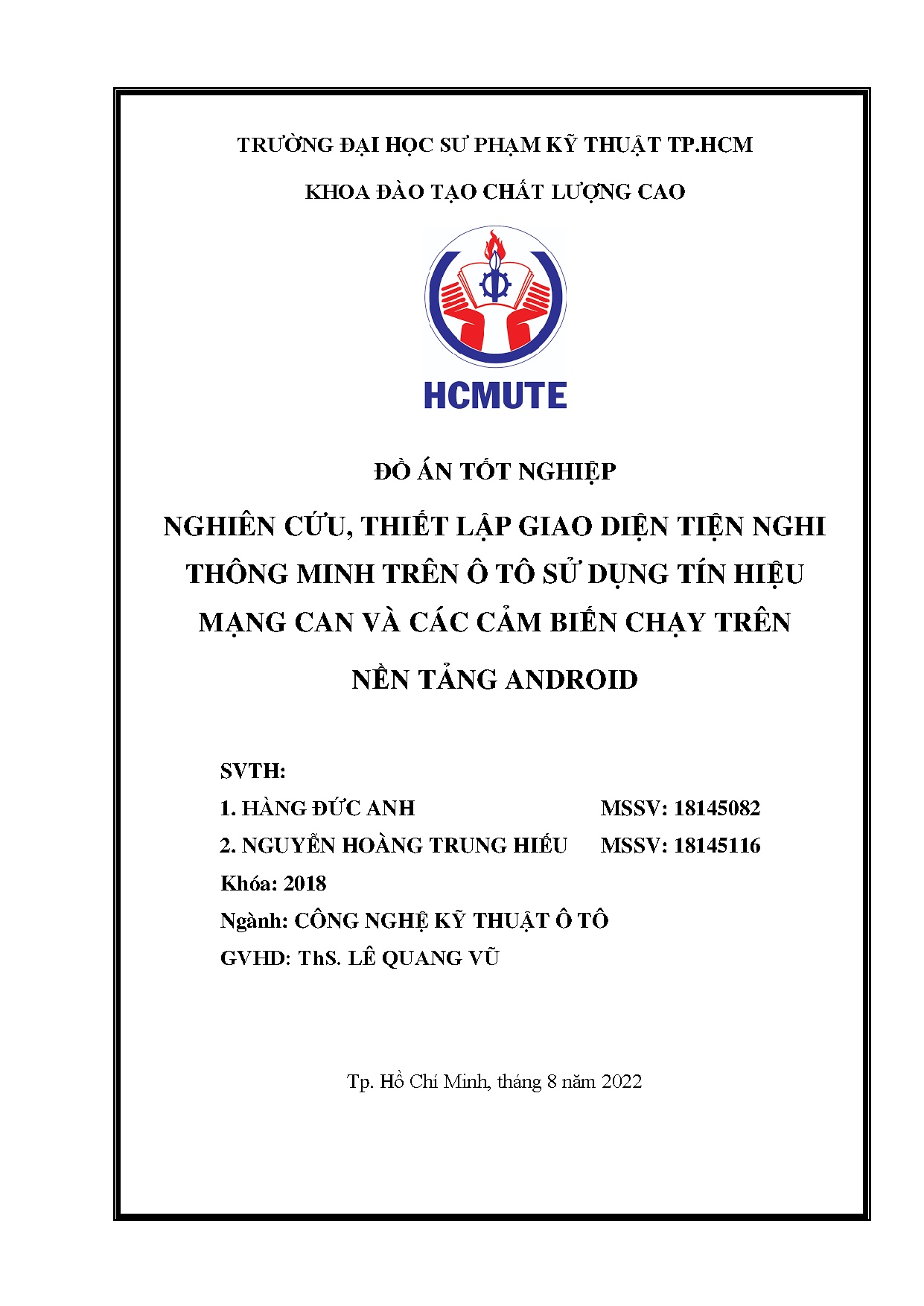 Đồ án tốt nghiệp - Nghiên cứu, thiết lập giao diện tiện nghi thông minh trên ô tô sử DTHMCVCCBCTNTA