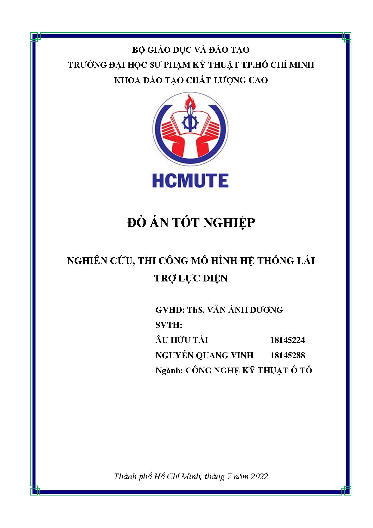 Đồ án tốt nghiệp - Nghiên cứu, thi công mô hình hệ thống lái trợ lực điện