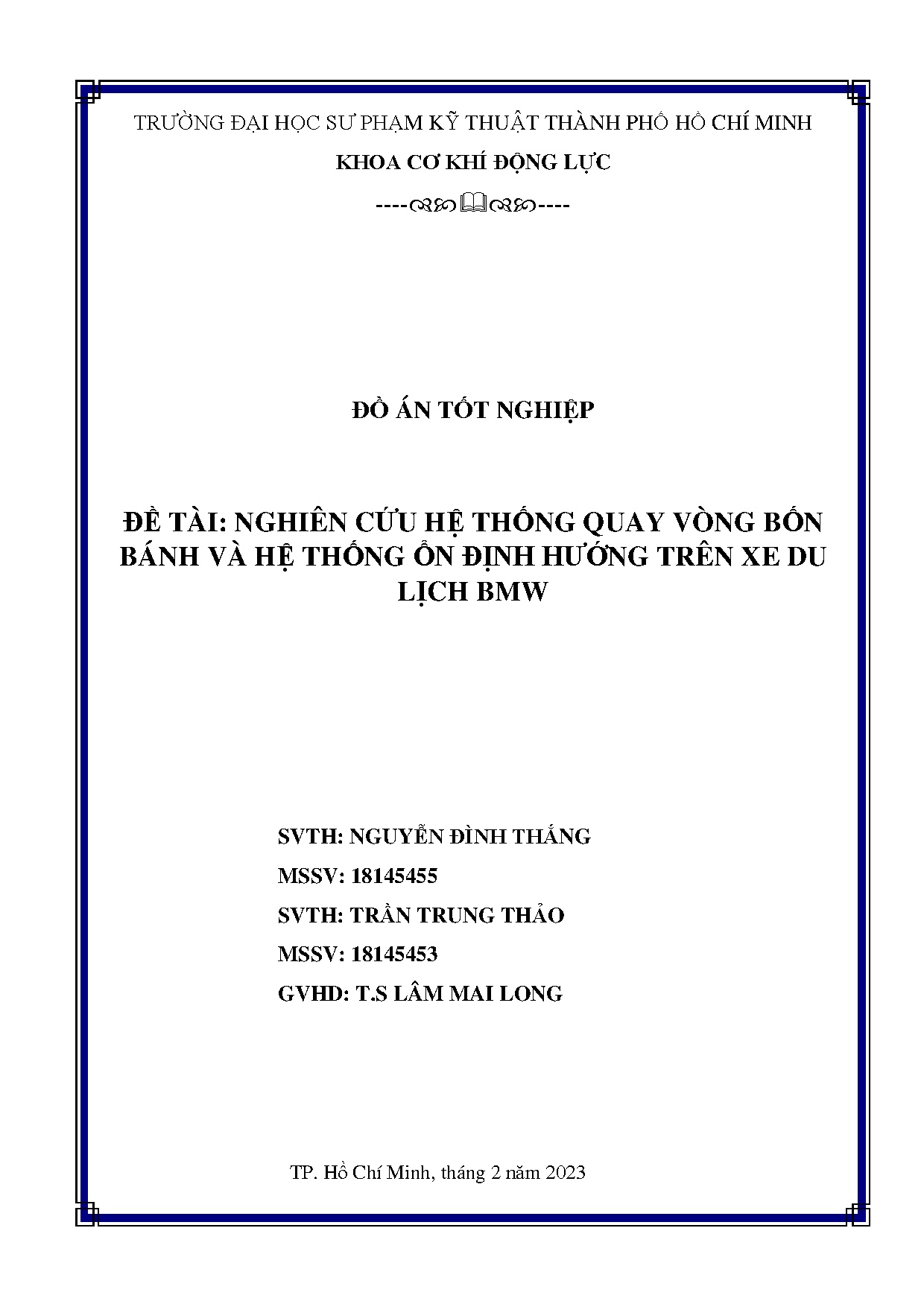 Đồ án tốt nghiệp - Nghiên cứu hệ thống quay vòng bốn bánh và hệ thống ổn định hướng trên xe du LB