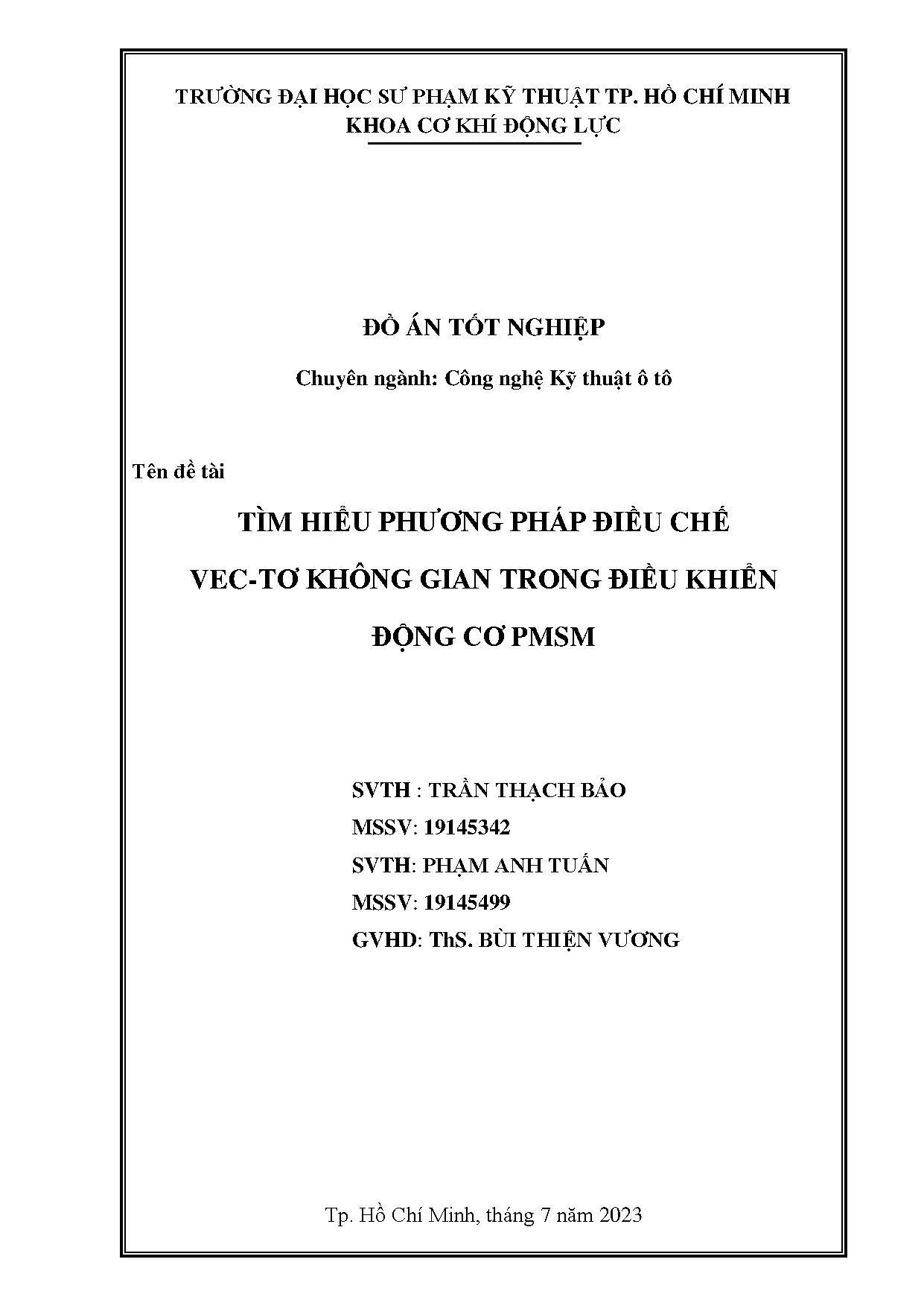 Đồ án tốt nghiệp - Tìm hiểu phương pháp điều chế Vec-tơ không gian trong điều khiển động cơ PMSM