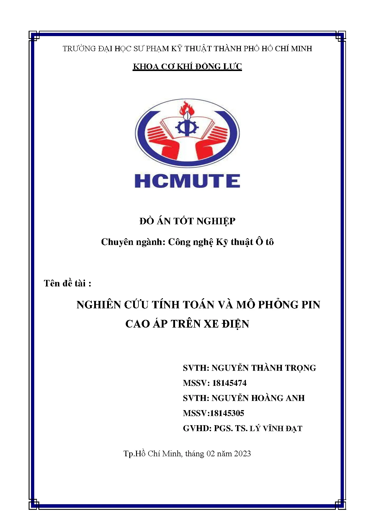 Đồ án tốt nghiệp - Nghiên cứu tính toán và mô phỏng pin cao áp trên xe điện