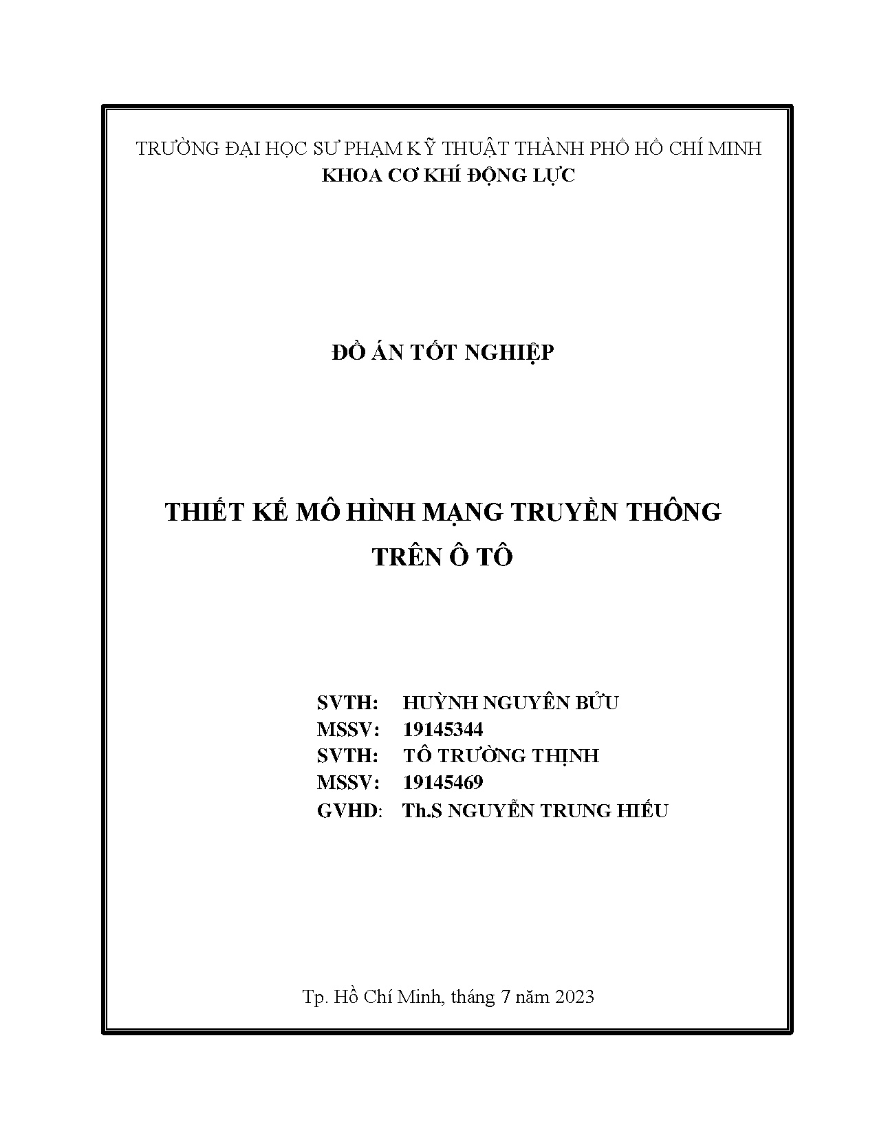 Đồ án tốt nghiệp - Thiết kế mô hình mạng truyền thông trên ô tô
