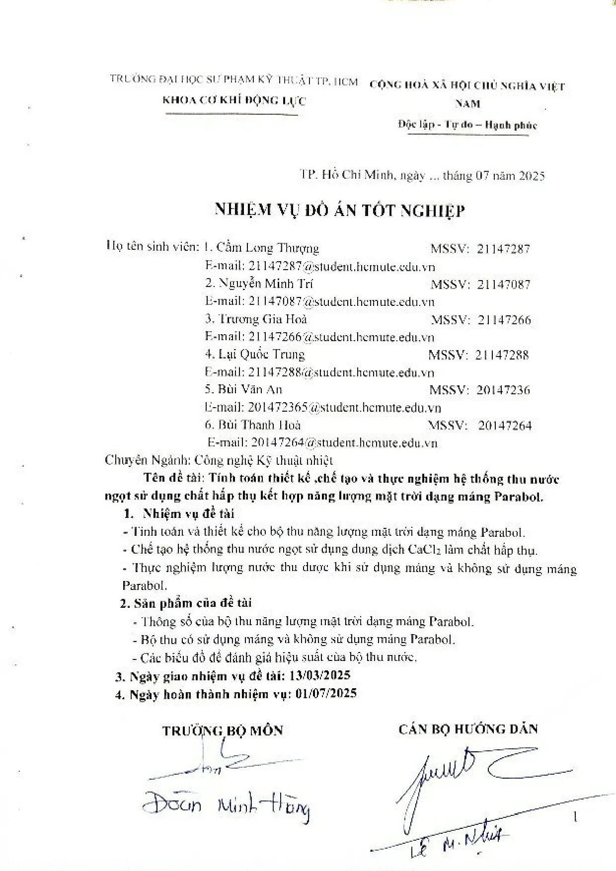 Đồ án tốt nghiệp - Tính toán thiết kế, chế tạo và thực nghiệm hệ thống thu nước ngọt SDCHTKHNLMTDMP - Trang 2