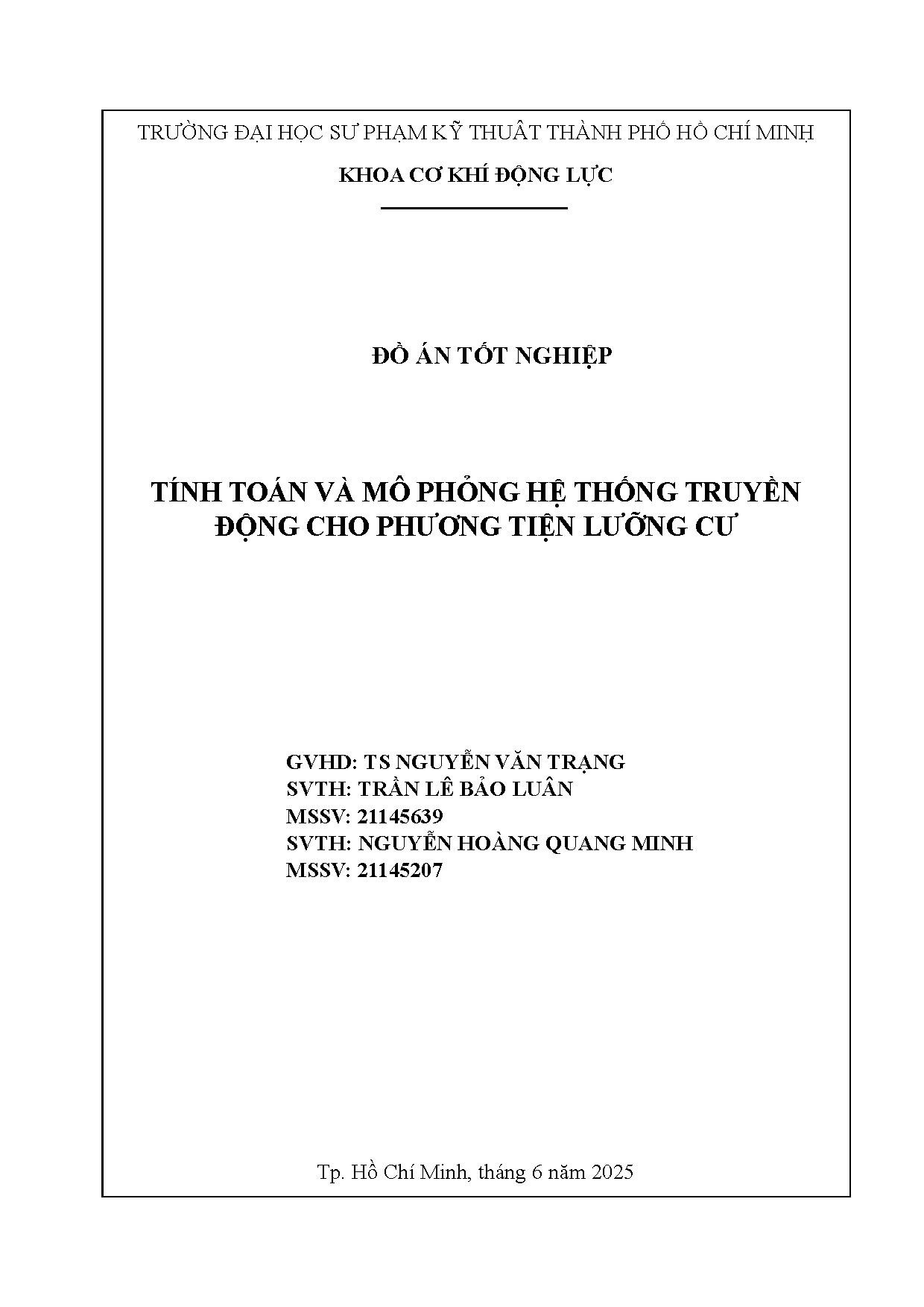Đồ án tốt nghiệp - Tính toán và mô phỏng hệ thống truyền động cho phương tiện lưỡng cư