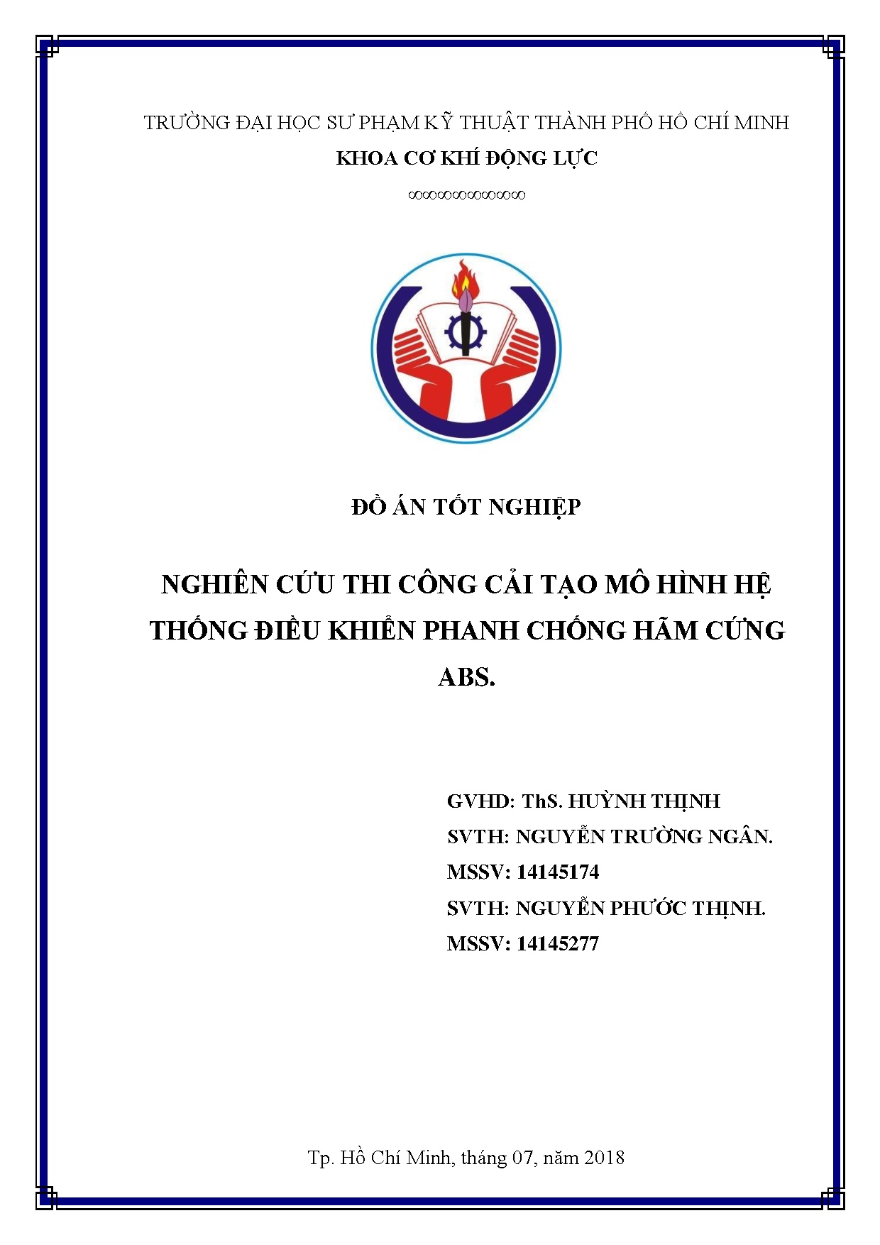 Đồ án tốt nghiệp - Nghiên cứu thi công cải tạo mô hình hệ thống điều khiển phanh CHCAĐÁTNNCNKT ô T