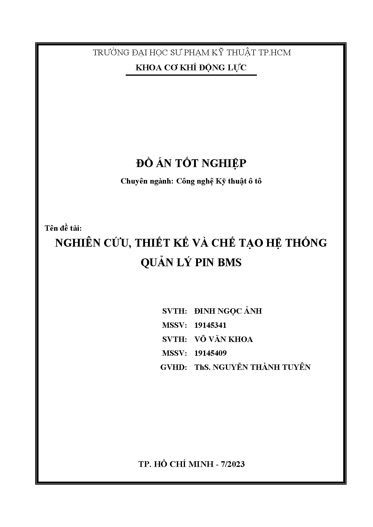 Đồ án tốt nghiệp - Nghiên cứu, thiết kế và chế tạo hệ thống quản lý Pin BMS