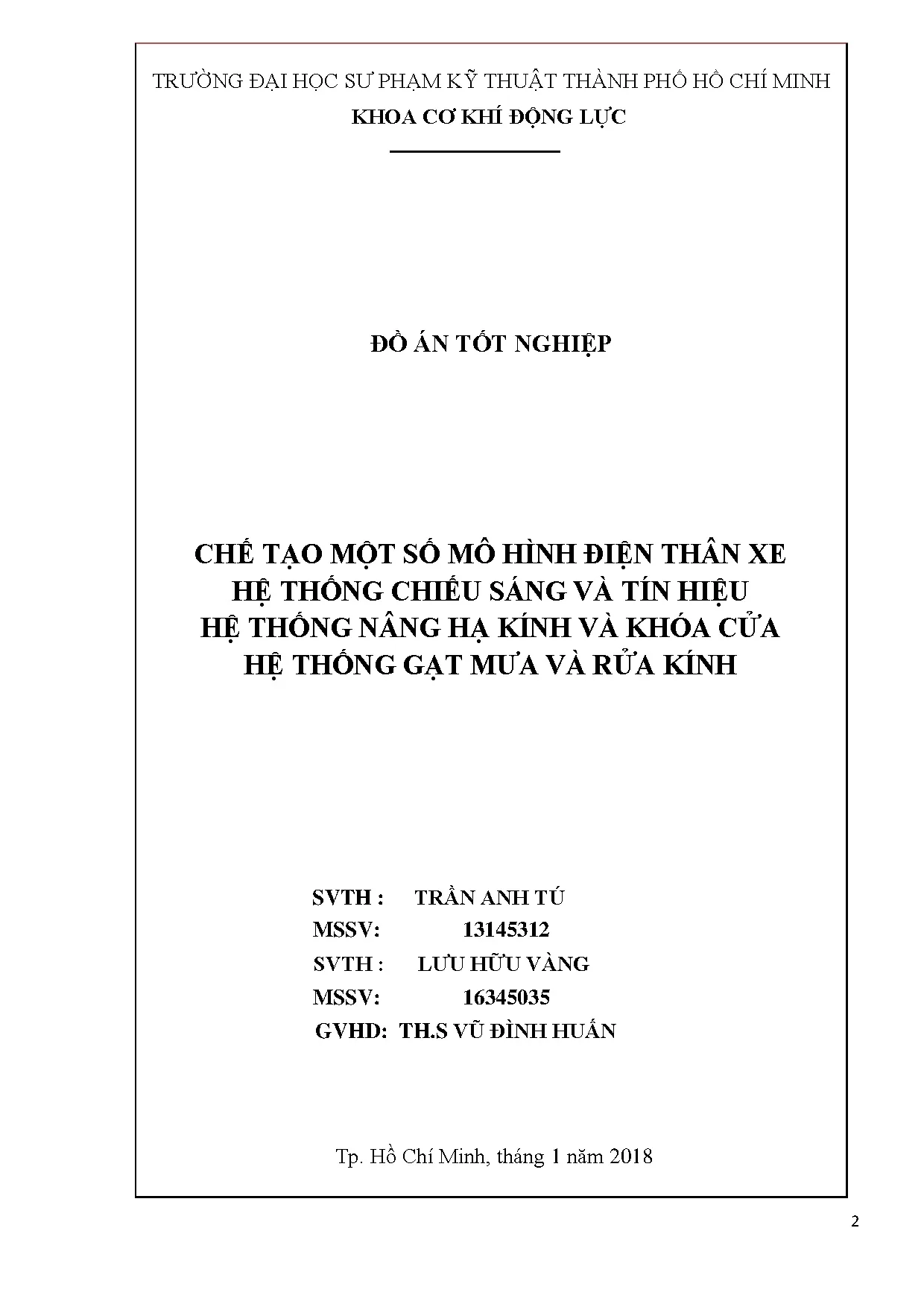 Đồ án tốt nghiệp - Chế tạo một số mô hình điện thân xe hệ thống chiếu sáng và tín HHTNHKVKCHTGMVRK