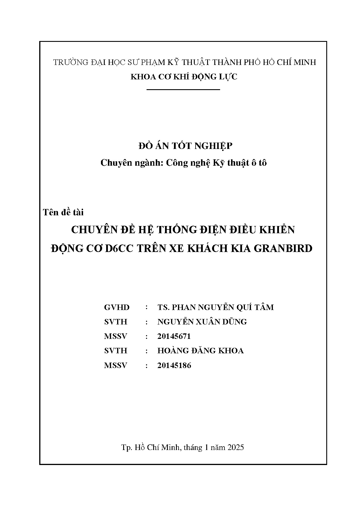 Đồ án tốt nghiệp - Chuyên đề hệ thống điện điều khiển động cơ D6CC trên xe khách Kia Granbird
