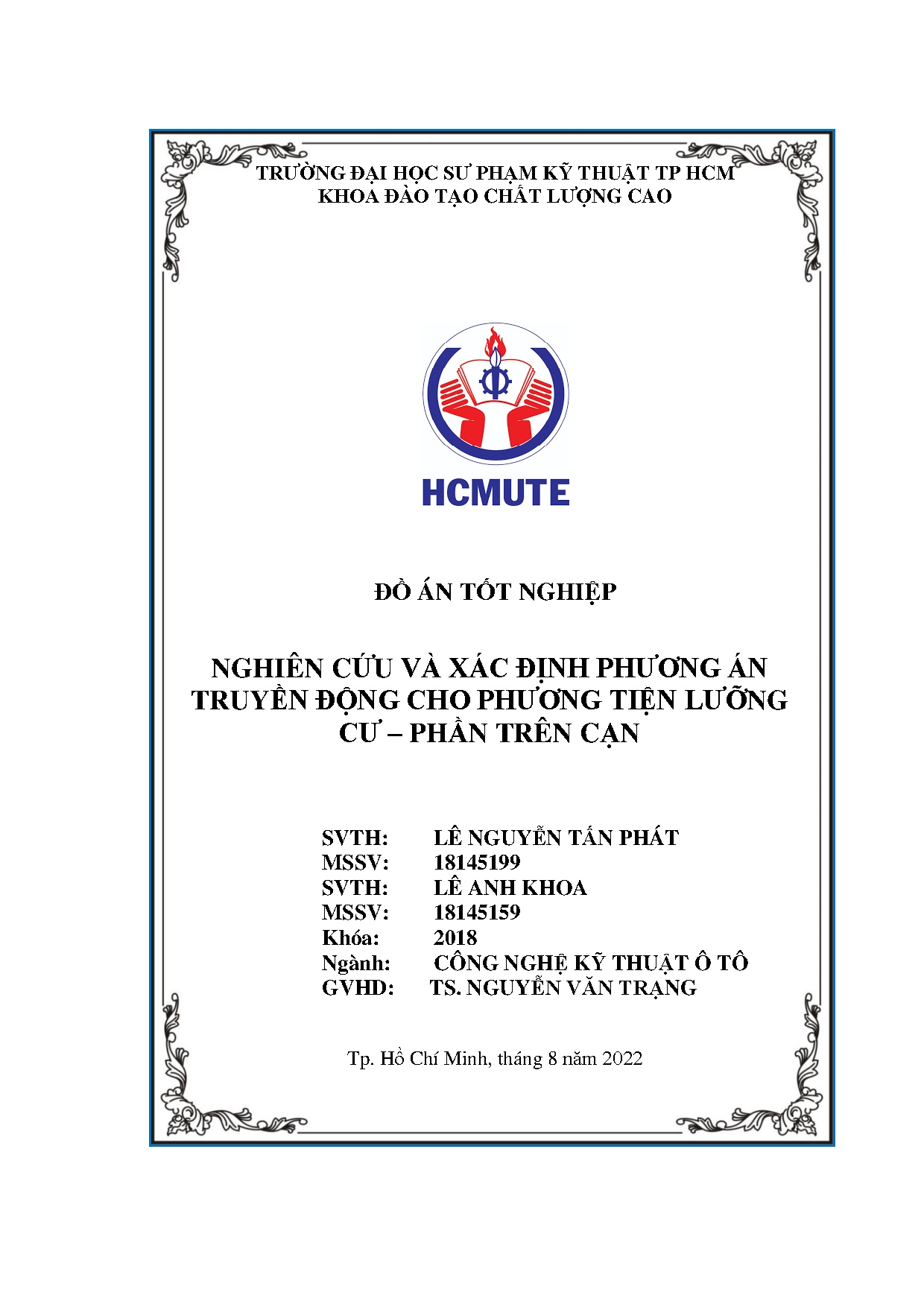 Đồ án tốt nghiệp - Nghiên cứu và xác định phương án truyền động cho phương tiện lưỡng cư - phần TC