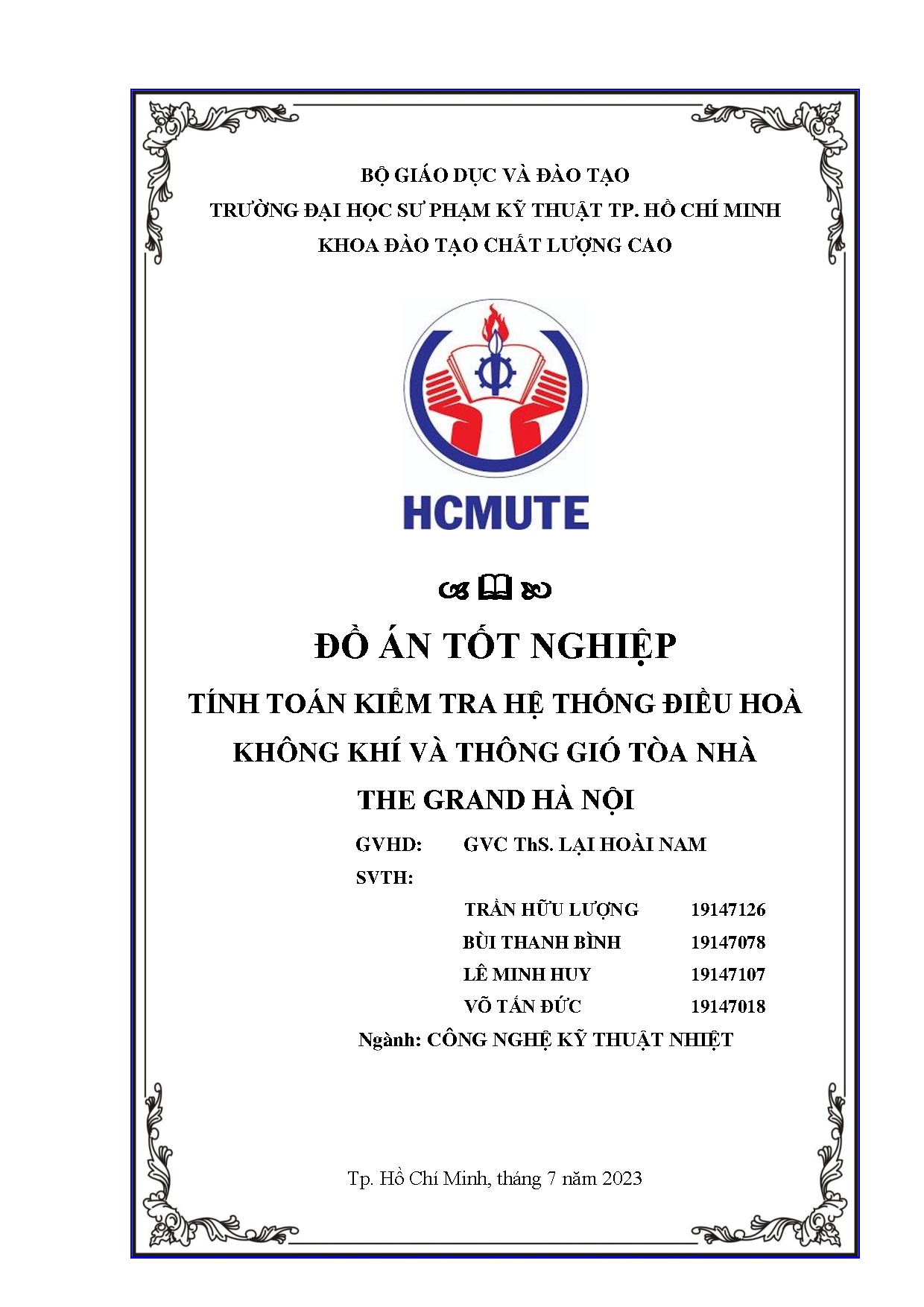 Đồ án tốt nghiệp - Tính toán kiểm tra hệ thống điều hòa không khí và thông gió Tòa nhà The Grand HN