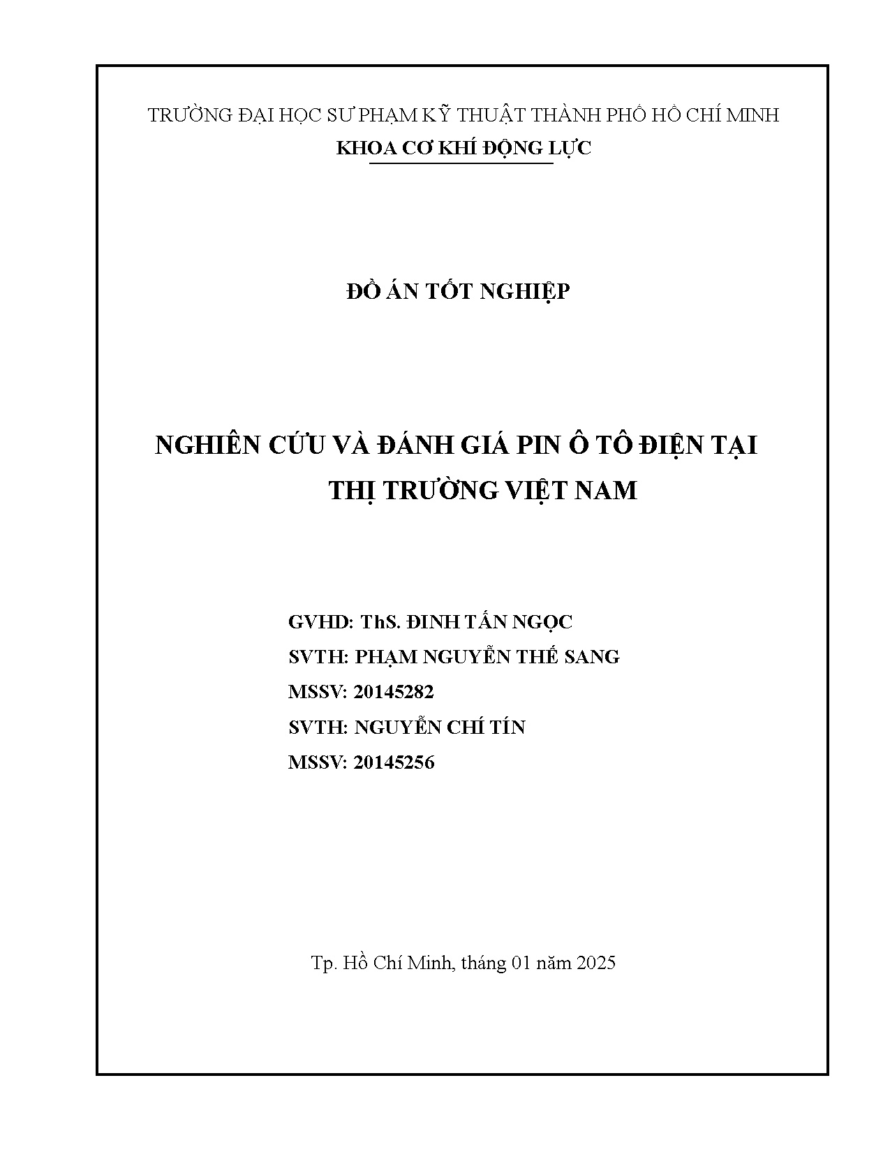 Đồ án tốt nghiệp - Nghiên cứu và đánh giá Pin ô tô điện tại thị trường Việt Nam