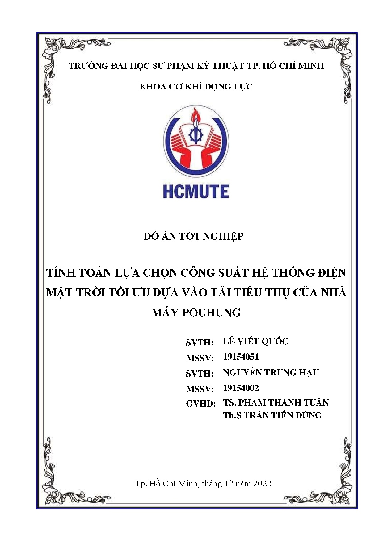 Đồ án tốt nghiệp - Tính toán lựa chọn công suất hệ thống điện mặt trời tối ưu dựa vào tải tiêu TCNMP
