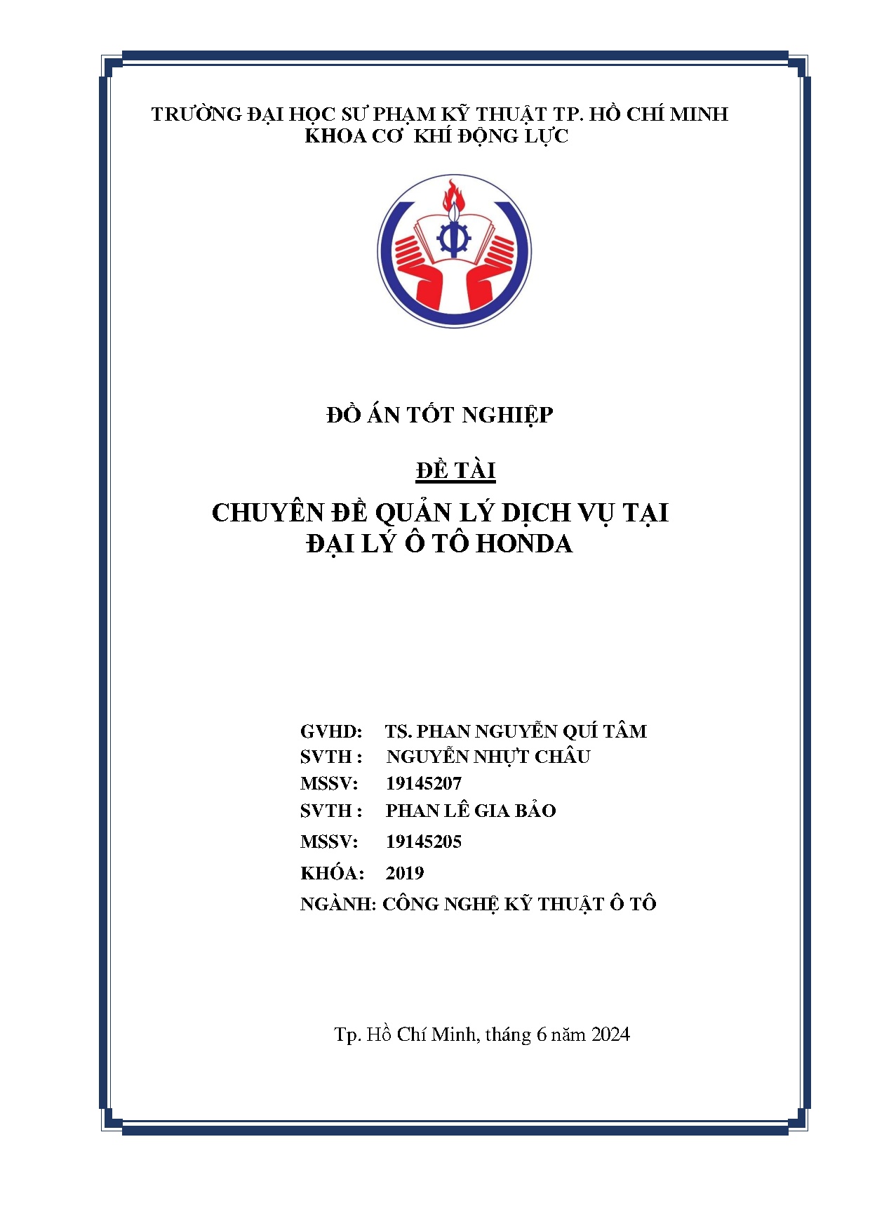 Đồ án tốt nghiệp - Chuyên đề quản lý dịch vụ tại đại lý ô tô Hond