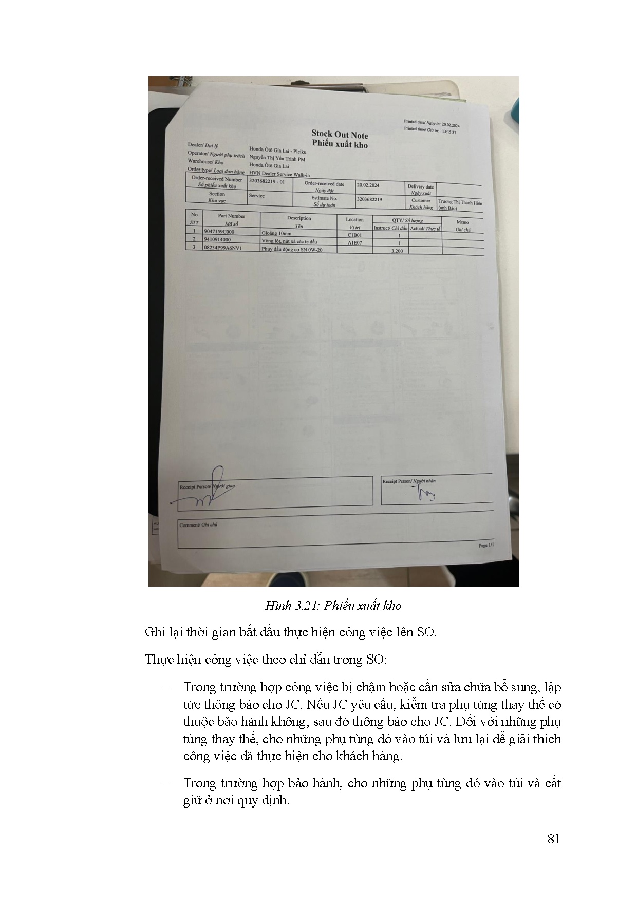 Đồ án tốt nghiệp - Chuyên đề quản lý dịch vụ tại đại lý ô tô Hond - Trang 100