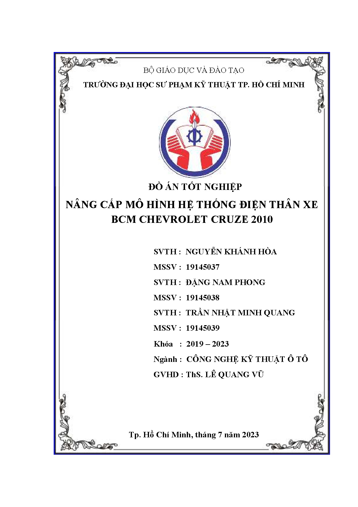 Đồ án tốt nghiệp - Nâng cấp mô hình hệ thống điện thân xe BCM Chevrolet Cruze 2010