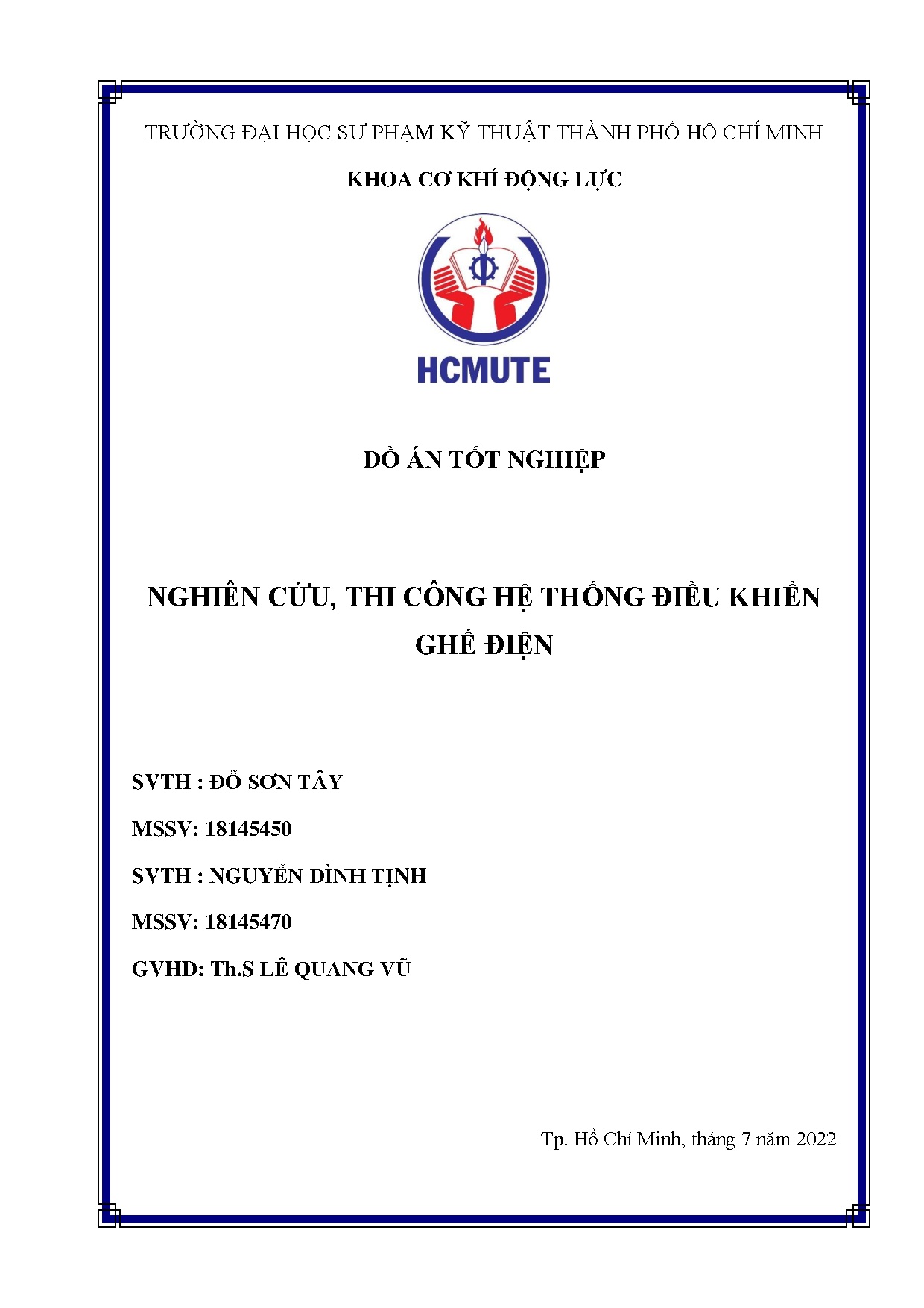 Đồ án tốt nghiệp - Nghiên cứu, thi công hệ thống điều khiển ghế điện