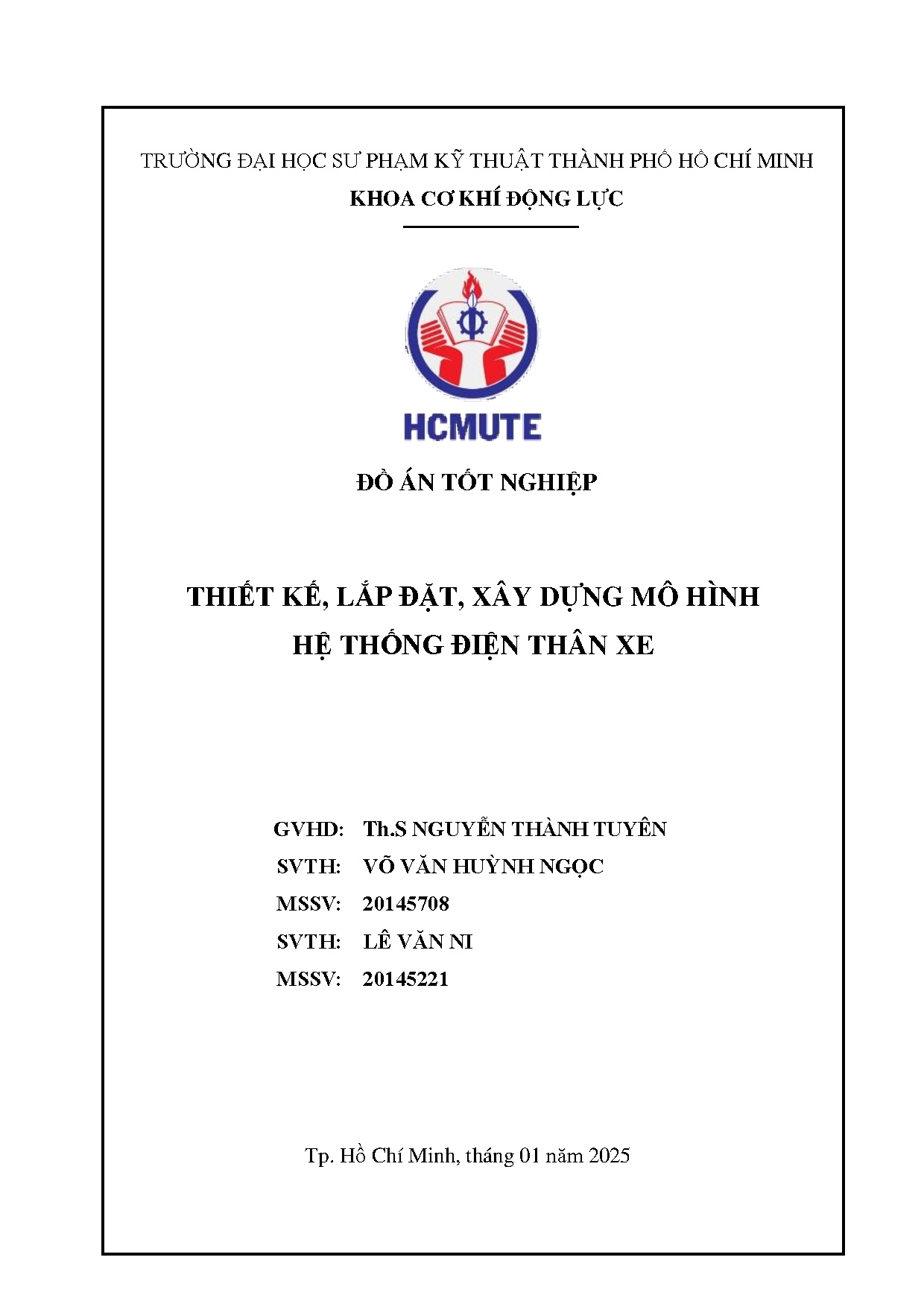 Đồ án tốt nghiệp - Thiết kế, lắp đặt, xây dựng mô hình hệ thống điện thân xe