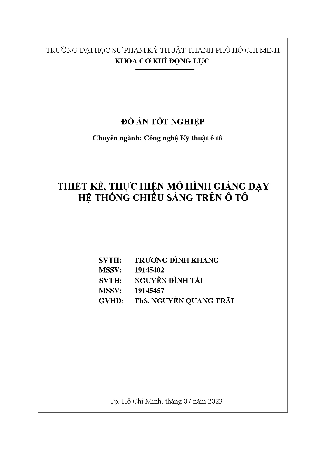 Đồ án tốt nghiệp - Thiết kế, thực hiện mô hình giảng dạy hệ thống chiếu sáng trên ô tô