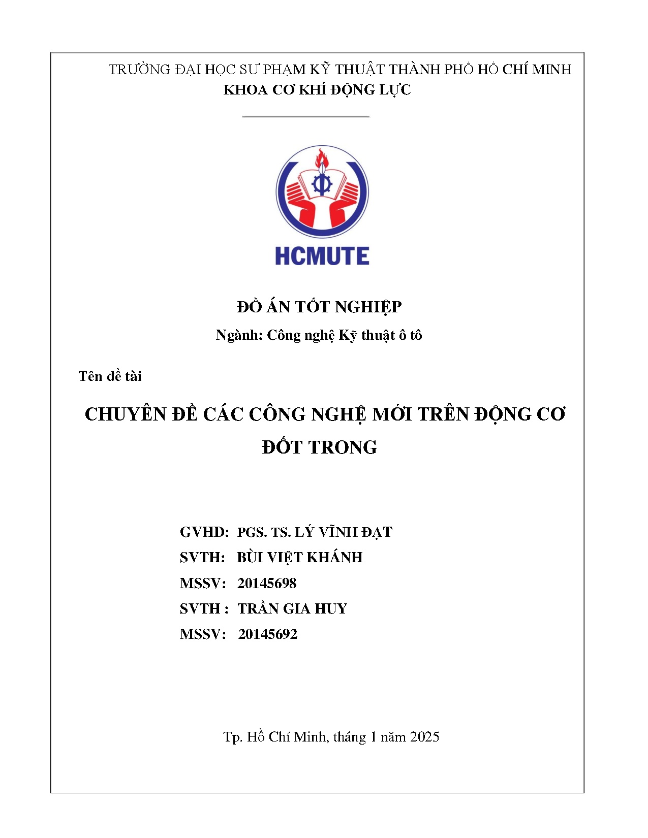 Đồ án tốt nghiệp - Chuyên đề các công nghệ mới trên động cơ đốt trong