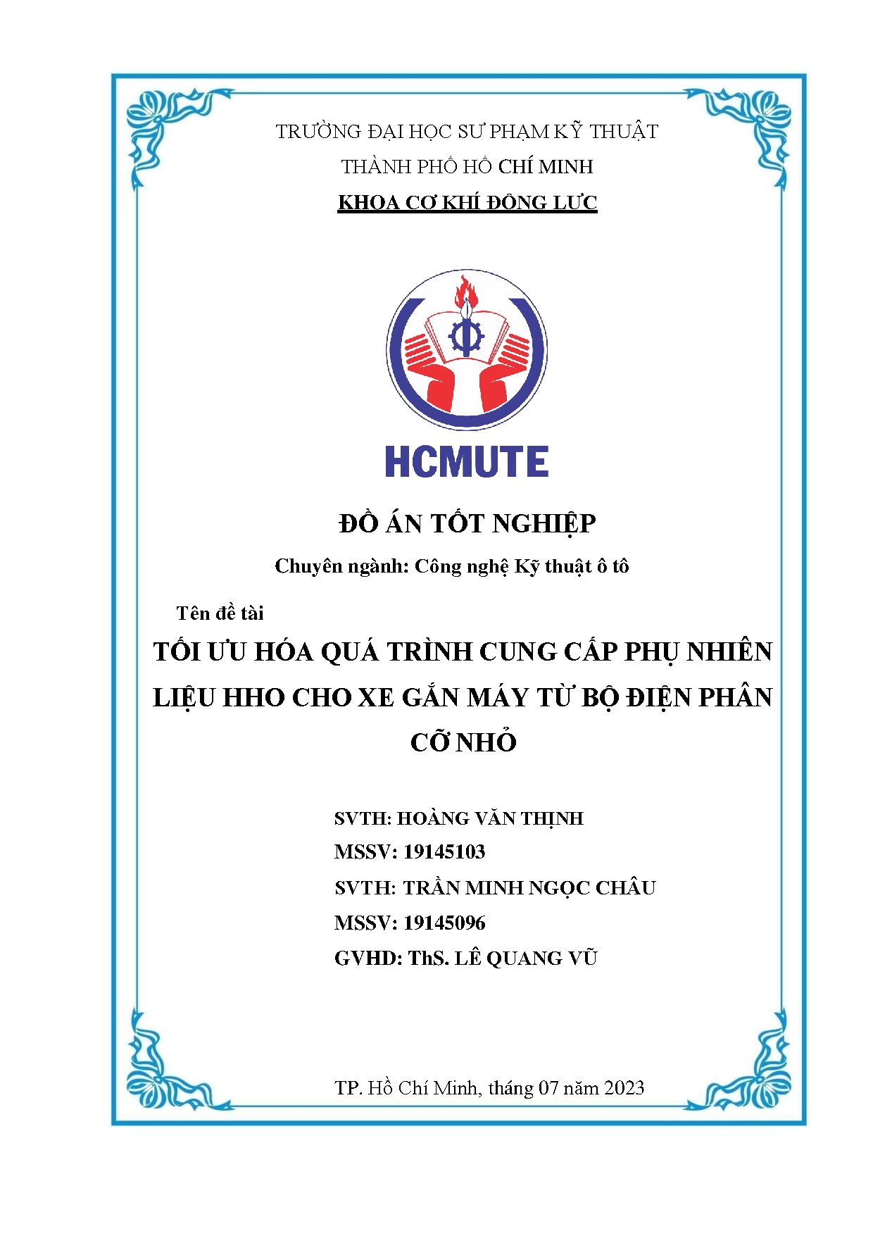 Đồ án tốt nghiệp - Tối ưu hóa quá trình cung cấp phụ nhiên liệu HHO cho xe gắn máy từ bộ điện PCN
