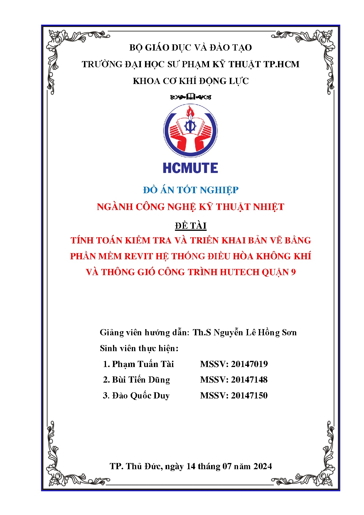 Đồ án tốt nghiệp - Tính toán kiểm tra và triển khai bản vẽ bằng phần mềm revit hệ TĐHKKVTGCTHQ 9