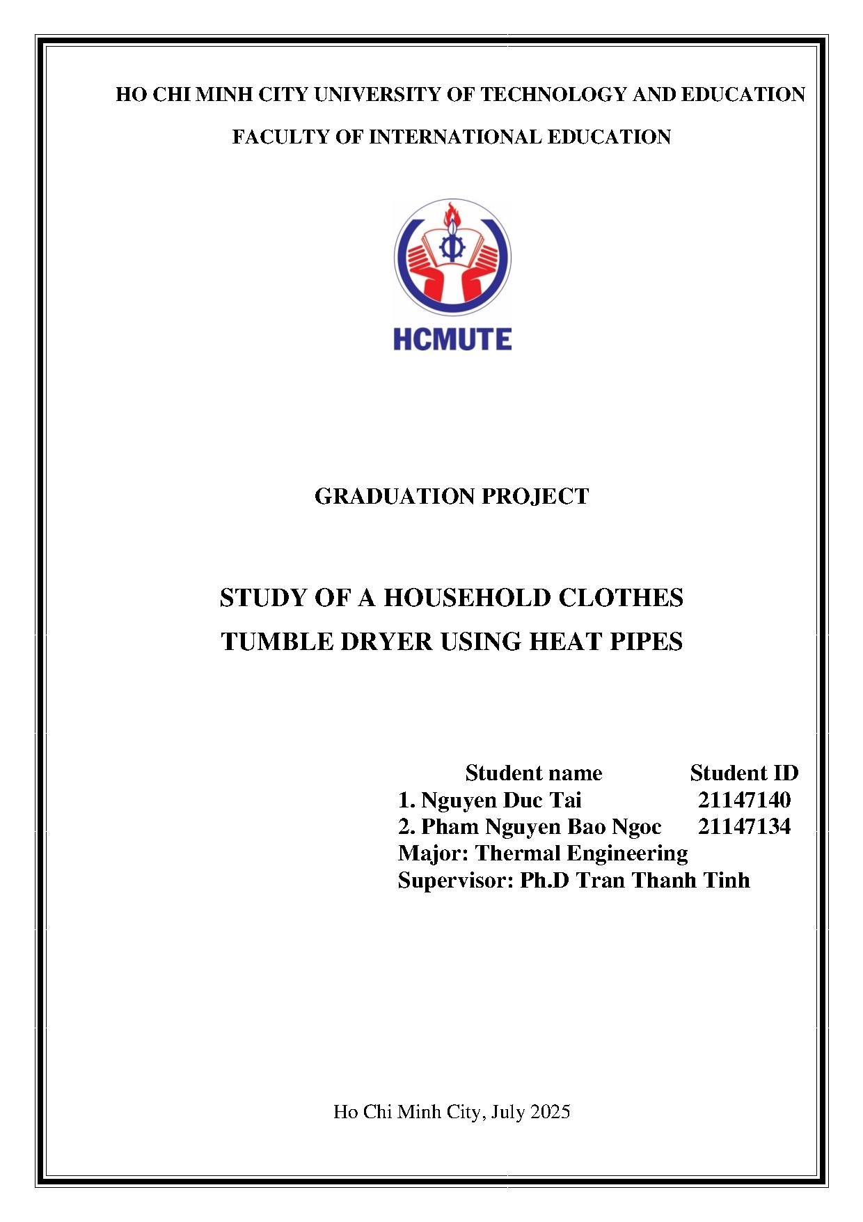 Đồ án tốt nghiệp - Study of a household clothes tumble dryer using heat pipes
