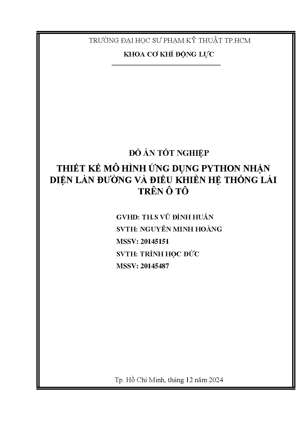 Đồ án tốt nghiệp - Thiết kế mô hình ứng dụng Python nhận diện làn đường và điều khiển hệ TLT ô T