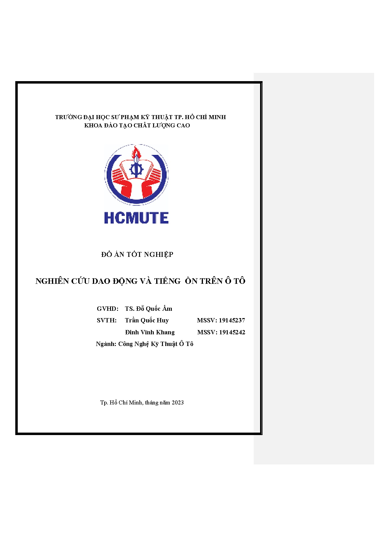 Đồ án tốt nghiệp - Nghiên cứu dao động và tiếng ồn trên ô tô
