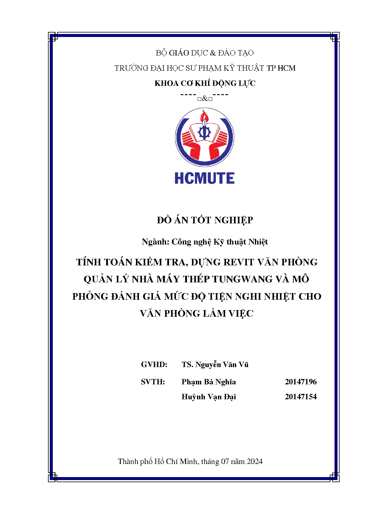 Đồ án tốt nghiệp - Tính toán kiểm tra, dựng revit văn phòng quản lý nhà máy thép TVMPĐGMĐTNNCVPLV