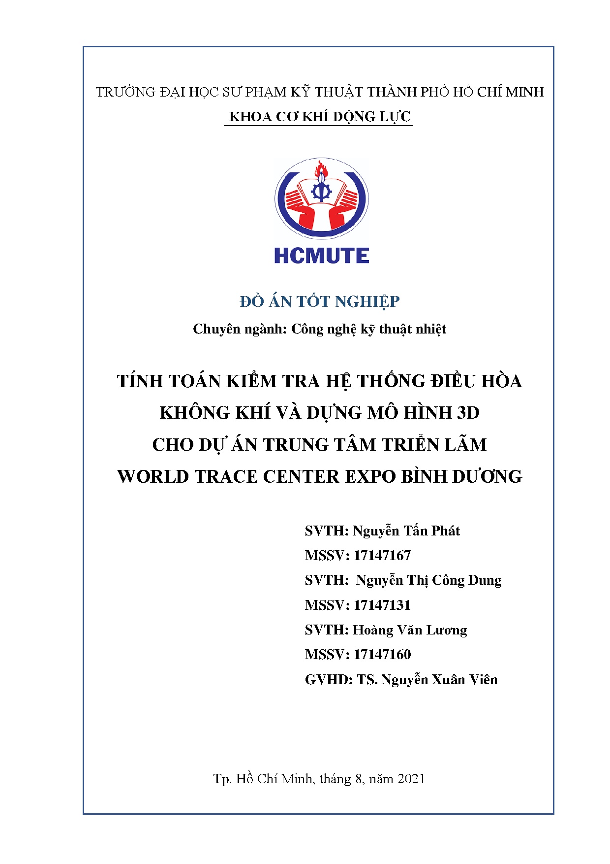 Đồ án tốt nghiệp - Tính toán kiểm tra hệ thống điều hòa không khí và dựng mô hình 3D CDÁTTTLWTCEBD