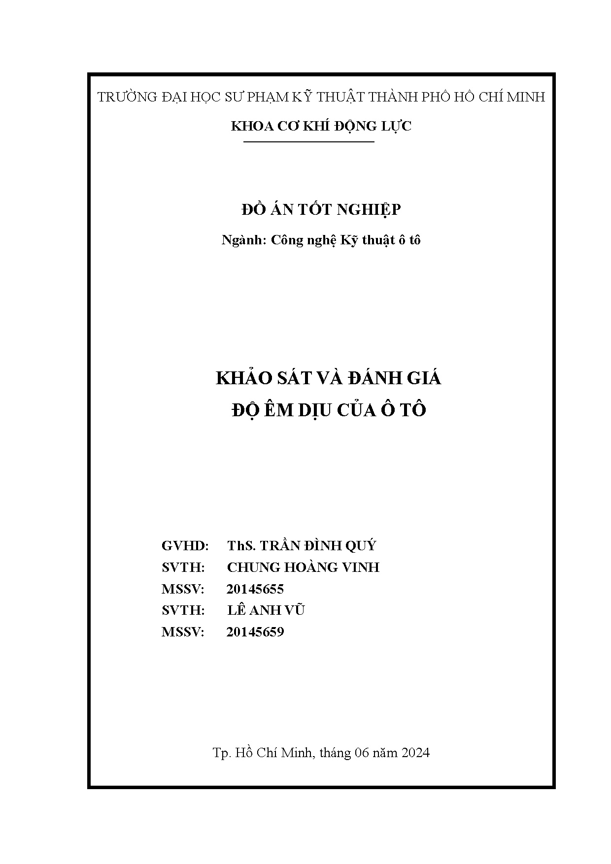 Đồ án tốt nghiệp - Khảo sát và đánh giá độ êm dịu của ô t