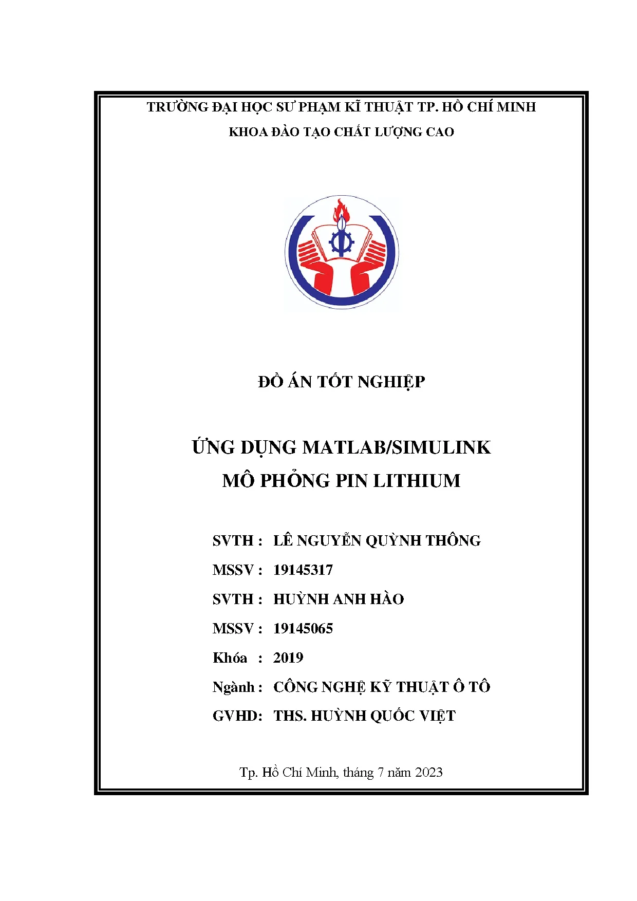 Đồ án tốt nghiệp - Ứng dụng Matlab/Simulink mô phỏng pin Lithium